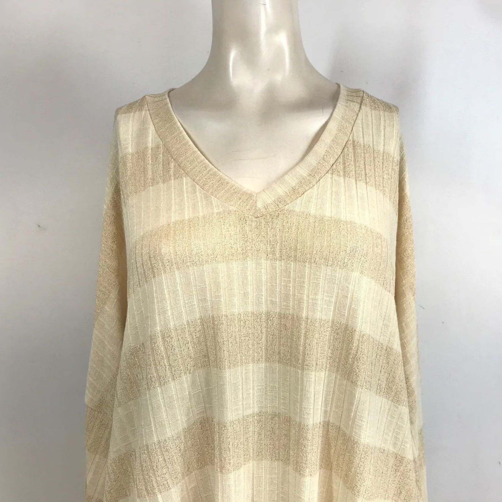 Vintage White Birch Striped Knit Long Sleeve Oversized Tunic Top Plus Size 3X Size XXL / US 16-18 / IT 52-54 - 2 Thumbnail