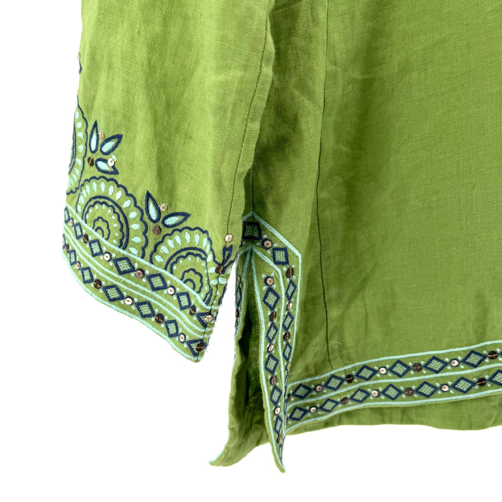 J.Crew Lime Green 100% Linen Embroidered Sequin Long Sleeve Tunic Size S / US 4 / IT 40 - 6 Thumbnail