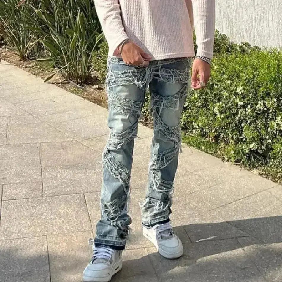 Japanese Brand High Street Loose Male Stacked Spliced Straight Denim Pants Size US 32 / EU 48 - 5 Thumbnail
