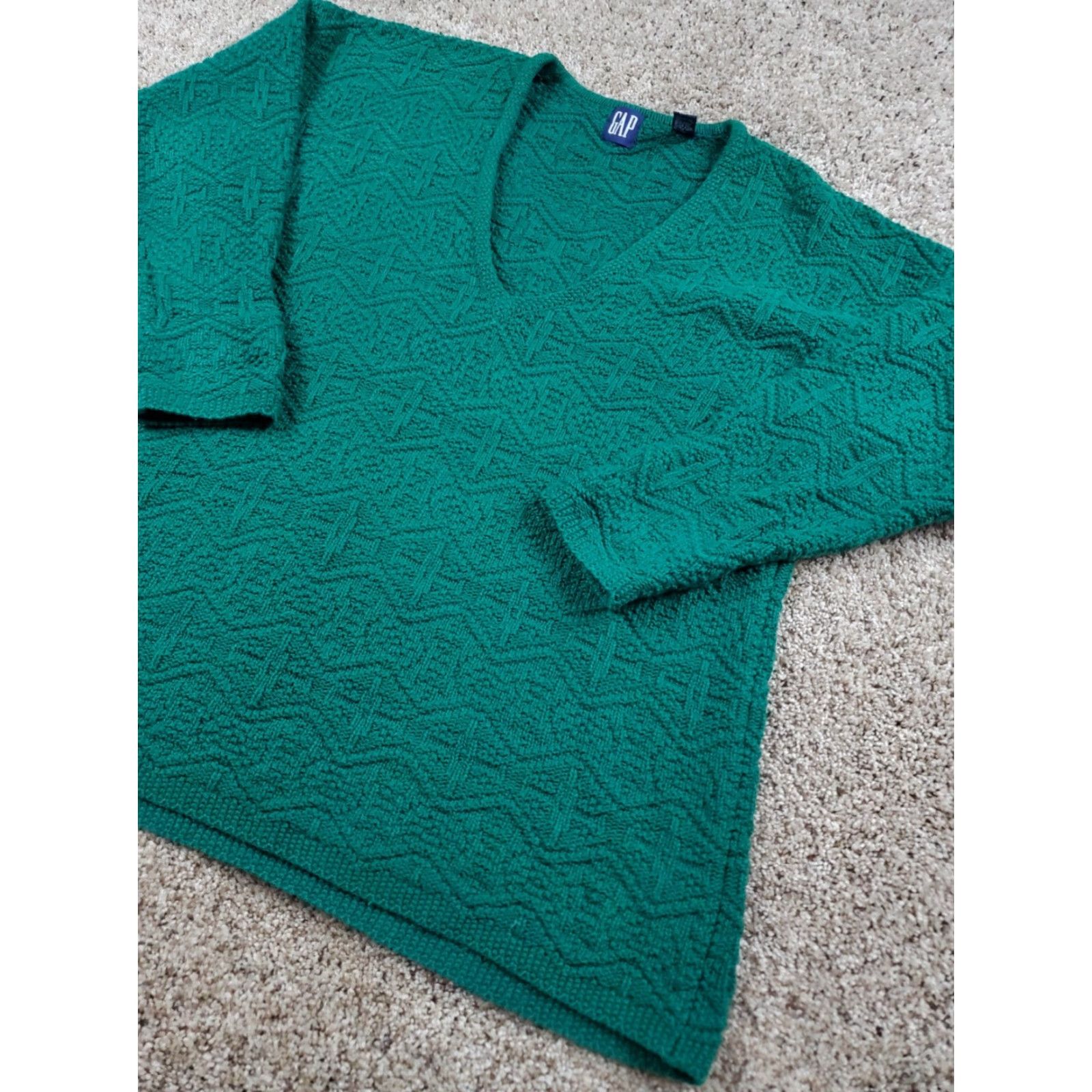 Gap VINTAGE Gap Sweater Womens Medium Green Long Sleeve V-Neck 90s Knit Pullover Shirt" Size M / US 6-8 / IT 42-44 - 2 Thumbnail