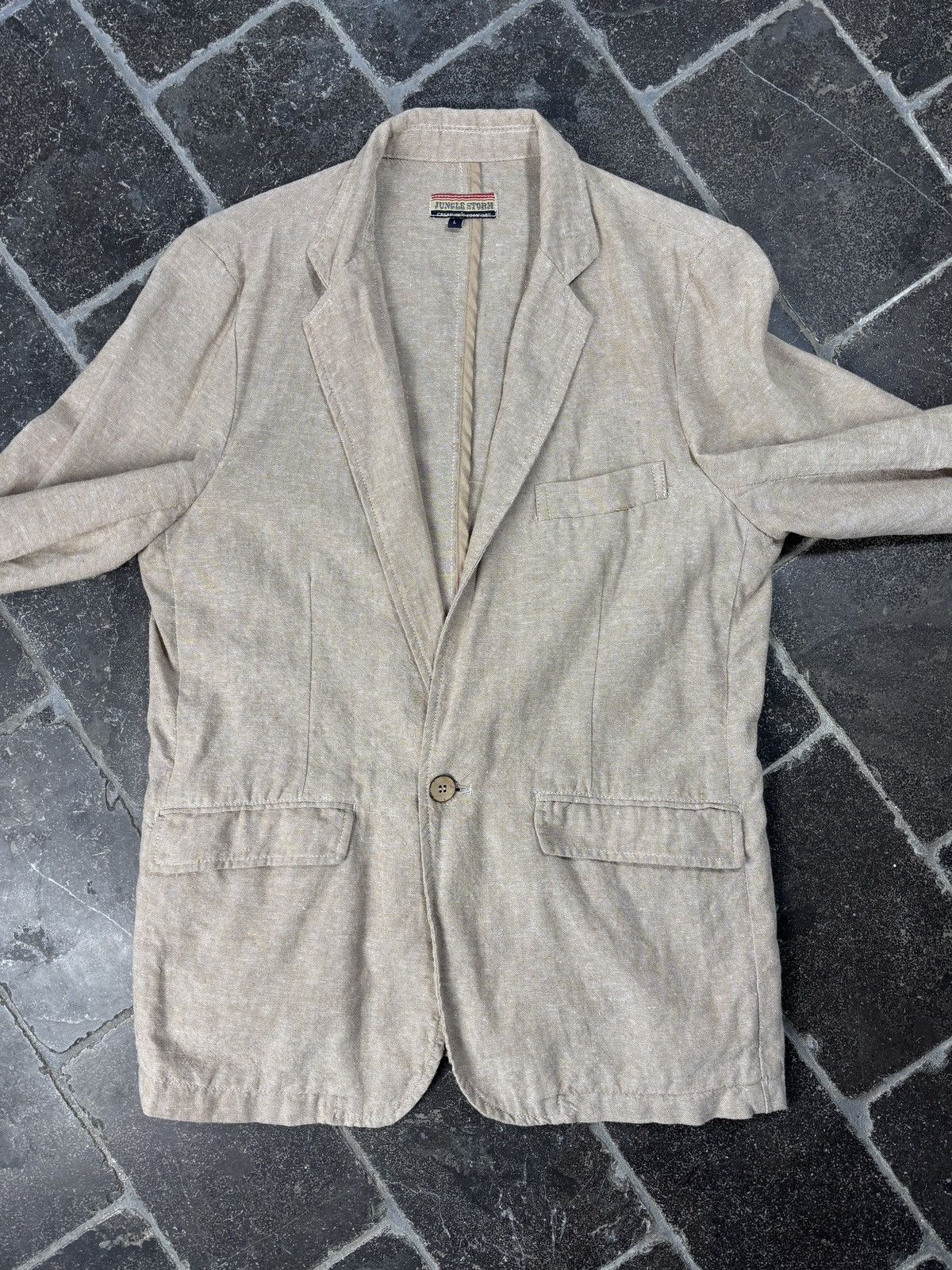 Japanese Brand 1990s Vintage Linen Blazer Suit Jacket Jungle Storm Japan Size 34R - 11 Thumbnail