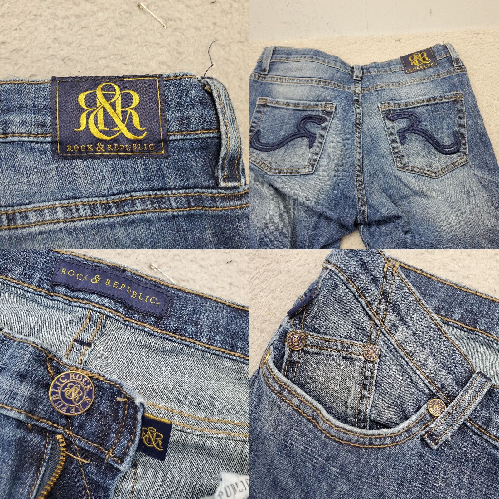 Vintage Rock & Republic Kasandra Jeans Womens Size 10 Blue Denim Bootcut Pocket 5-Pocket Regular Inseam 33.75" Denim Flat Glitter? (No) Size 32" / US 10 / IT 46 - 8 Thumbnail