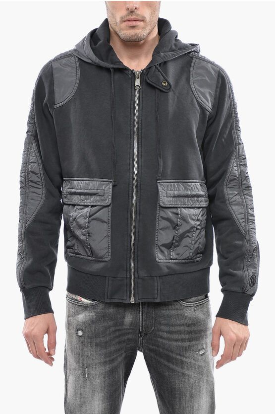 image of Diesel Cotton And Nylon S-Sofoginn Sweatshirt With Hood And Zip Clo in Blue, Men's (Size Small)
