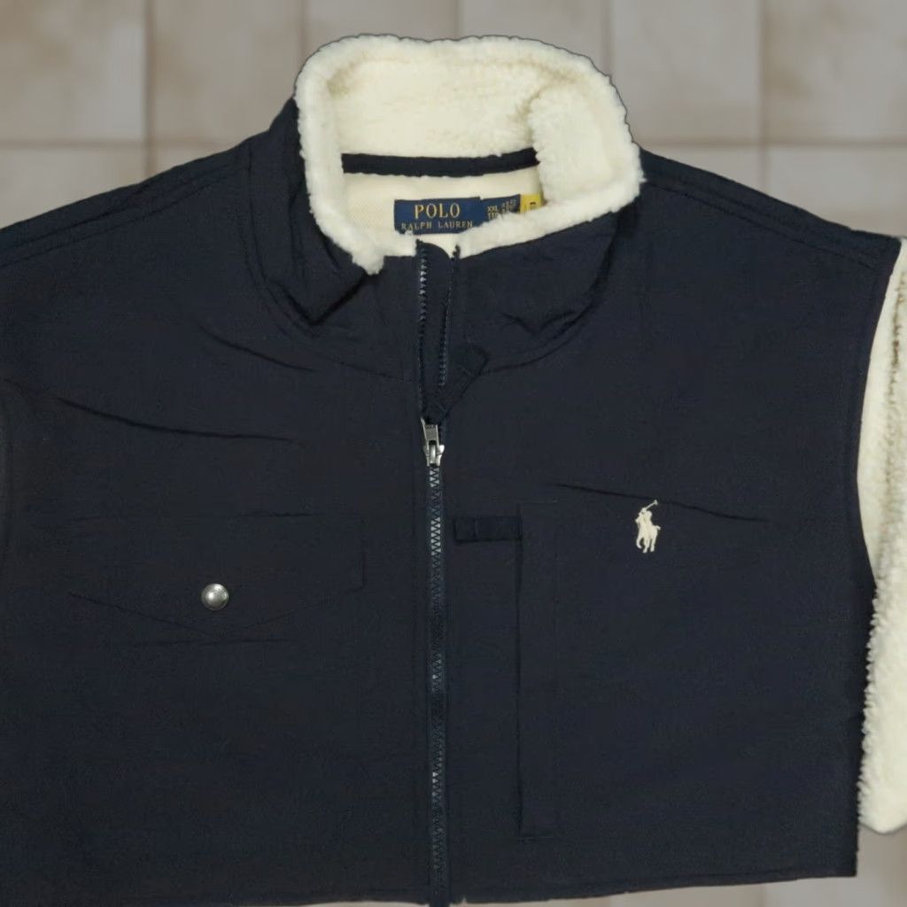 Polo Ralph Lauren VINTAGE Polo Ralph Lauren Jacket Mens XXL Cream Blue Hybrid Fleece High Pile Full Zip Size US XXL / EU 58 / 5 - 1 Thumbnail