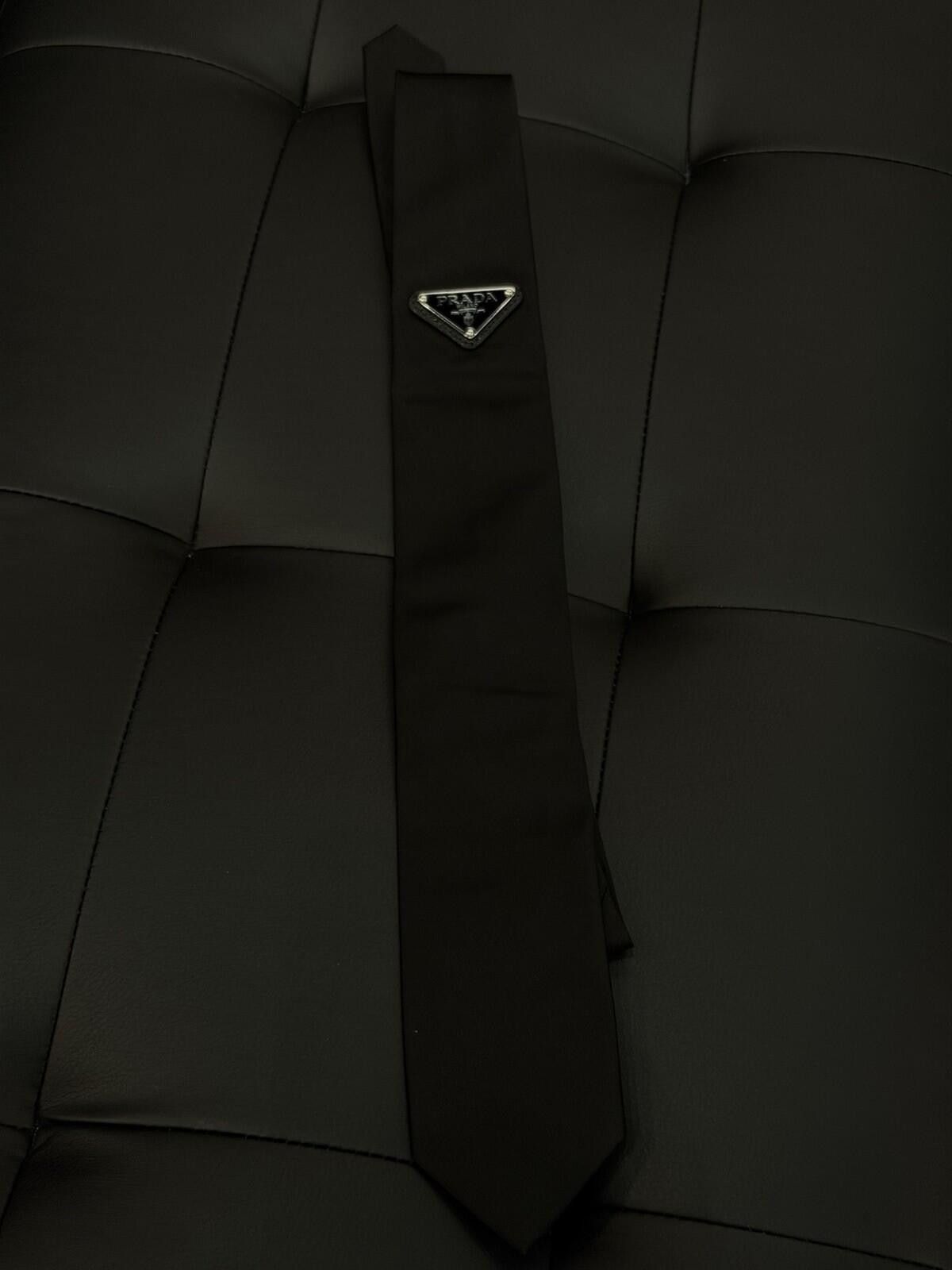 Prada Re-Nylon Tie, Triangle Logo, Black, Men’s Tie, $460