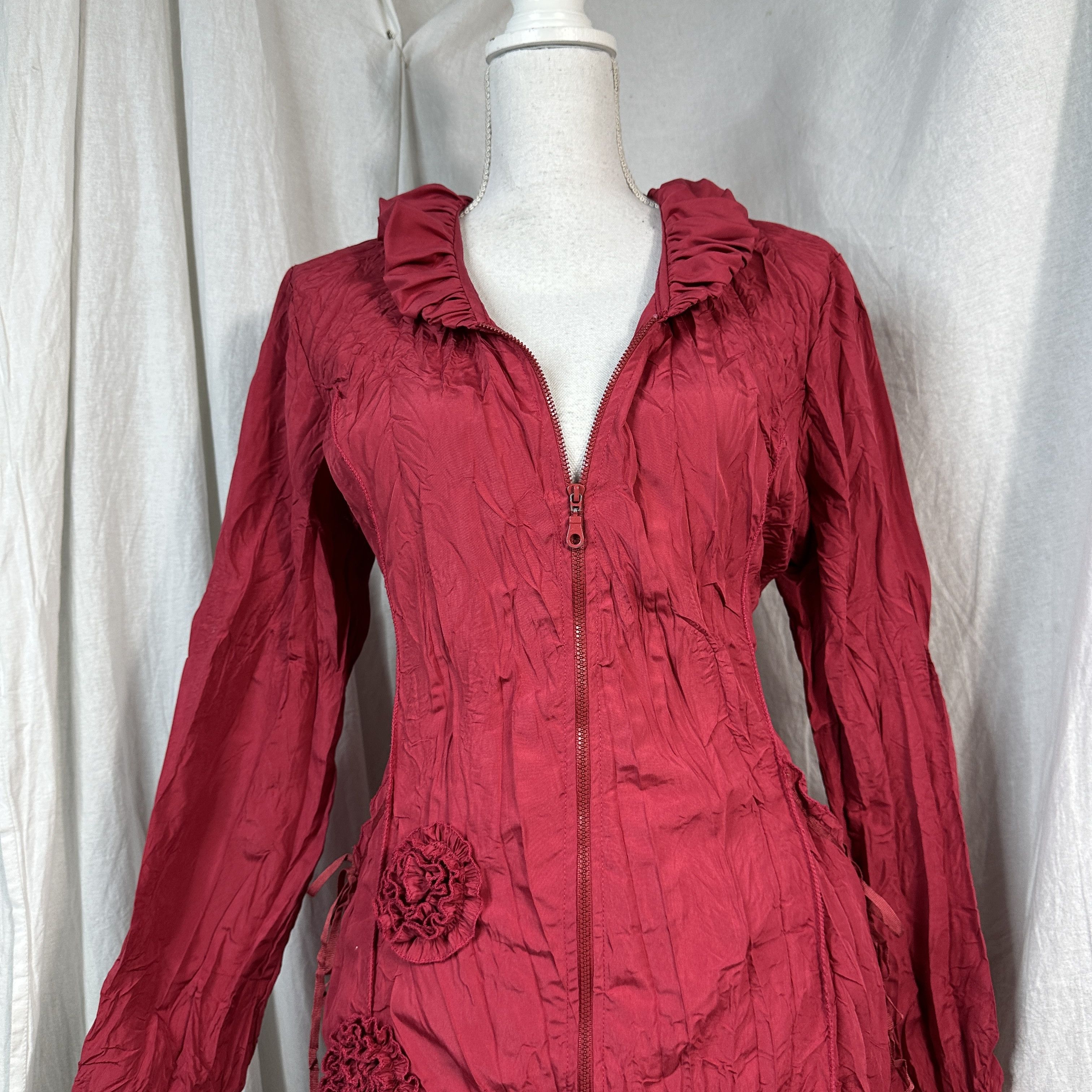 Vintage Vintage Avant Garde Y2K Zip Roses Cherry Red Dress Size L / US 10 / IT 46 - 4 Thumbnail