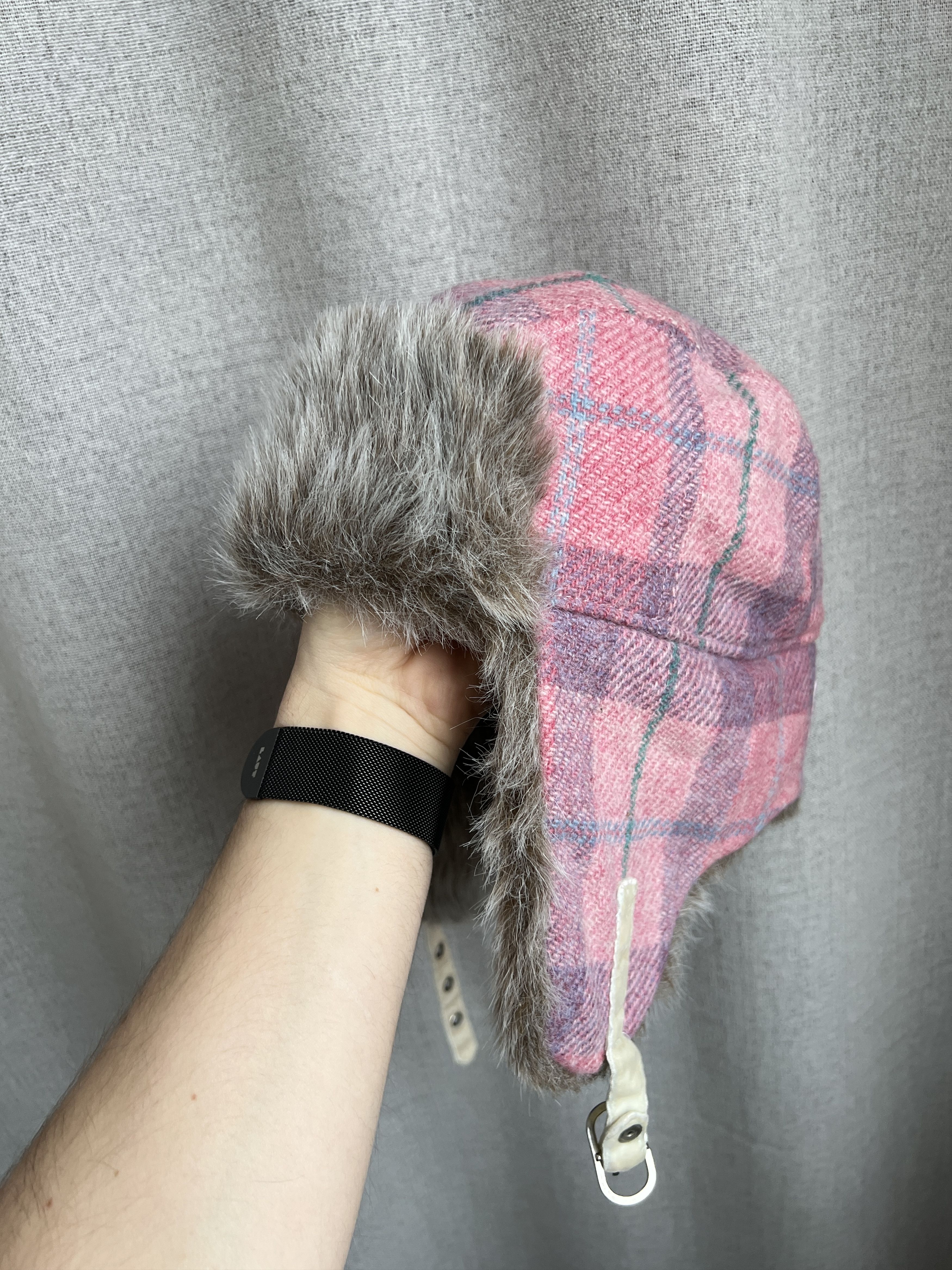 Vintage Y2K Wool Tweed Pink Faux Fur Ushanka Hat Size ONE SIZE - 1 Thumbnail