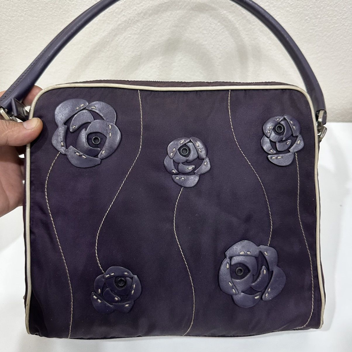 Prada PRADA TESSUTO FLORAL APPLIQUE SHOULDER BAG TWO TONE COLOR Size ONE SIZE - 6 Thumbnail