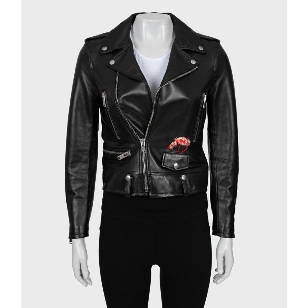 Saint Laurent Paris Saint Laurent Cropped Embroidered Leather Jacket Sz.38 M Size S / US 4 / IT 40 - 1 Thumbnail