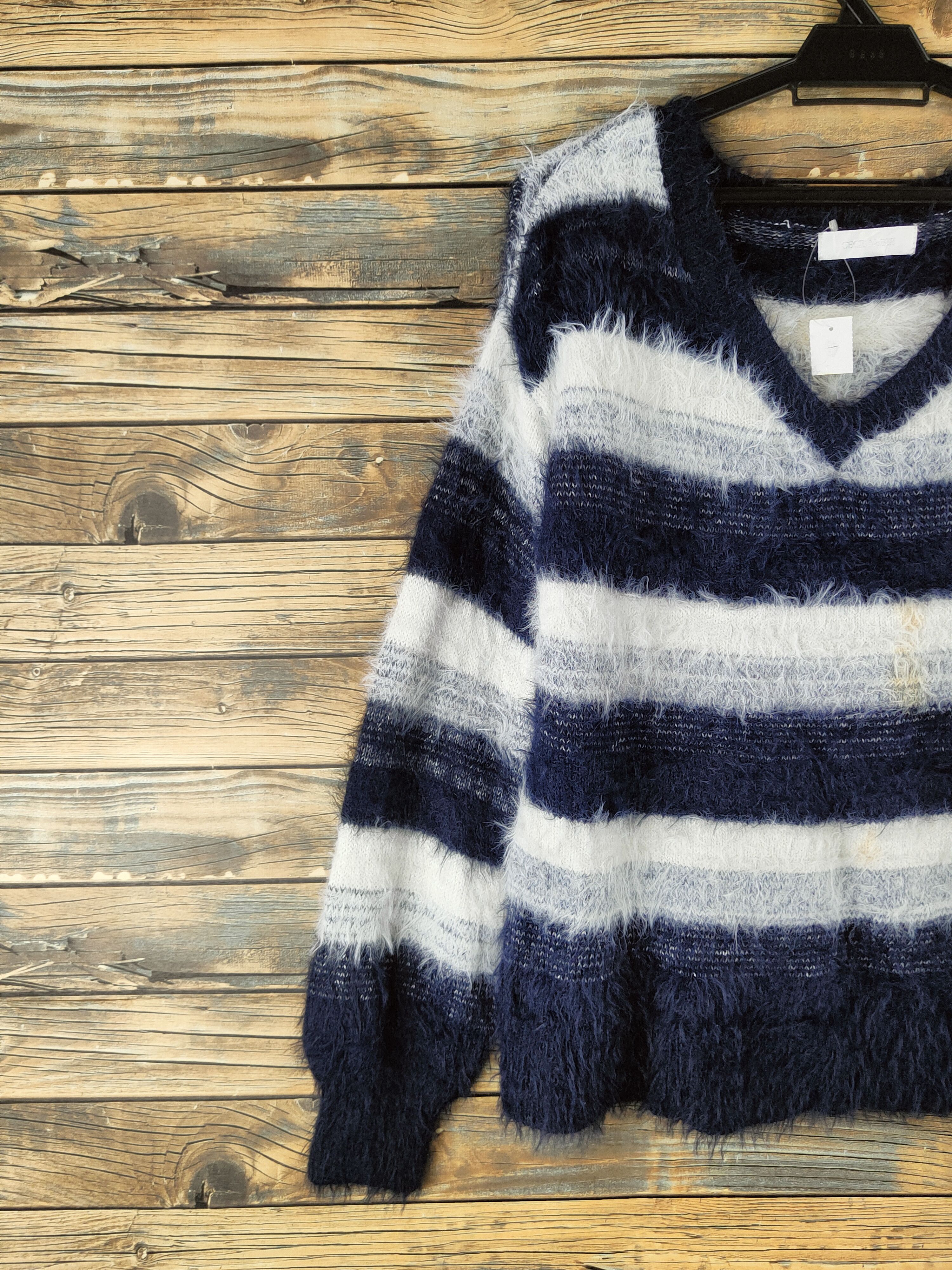 Japanese Brand DL Cecil McBee Navy White Fur Mohair Knitwear #46-497 Size M / US 6-8 / IT 42-44 - 3 Thumbnail