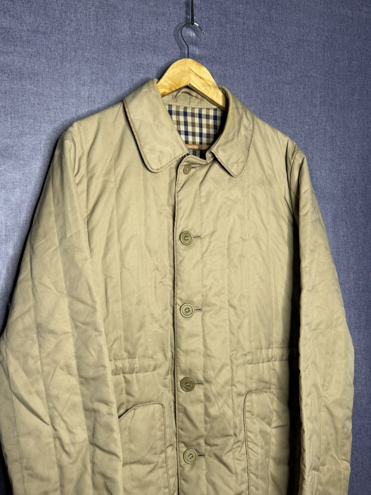 Aquascutum Aquascutum Quilted Jacket Beige Check Lining Vintage Mens Size US L / EU 52-54 / 3 - 3 Thumbnail