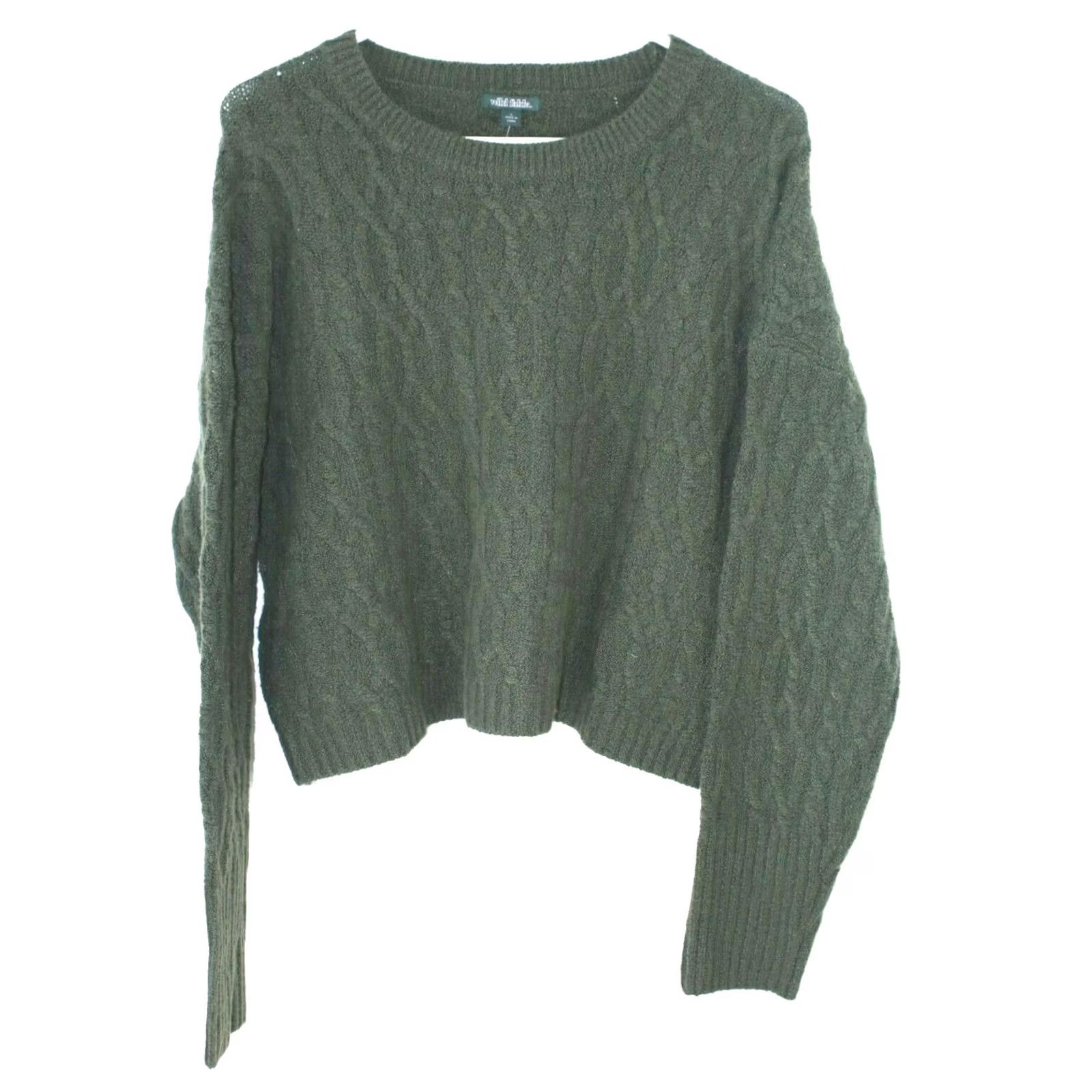 Vintage Wild Fable Green Cable-Knit Long Sleeve Round Neck Pullover Sweater Women's Large L Size L / US 10 / IT 46 - 2 Thumbnail