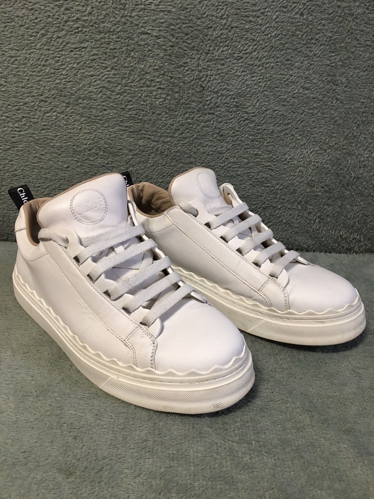 Chloé Lauren Scalloped Lace-up Sneakers White Leather EU 40