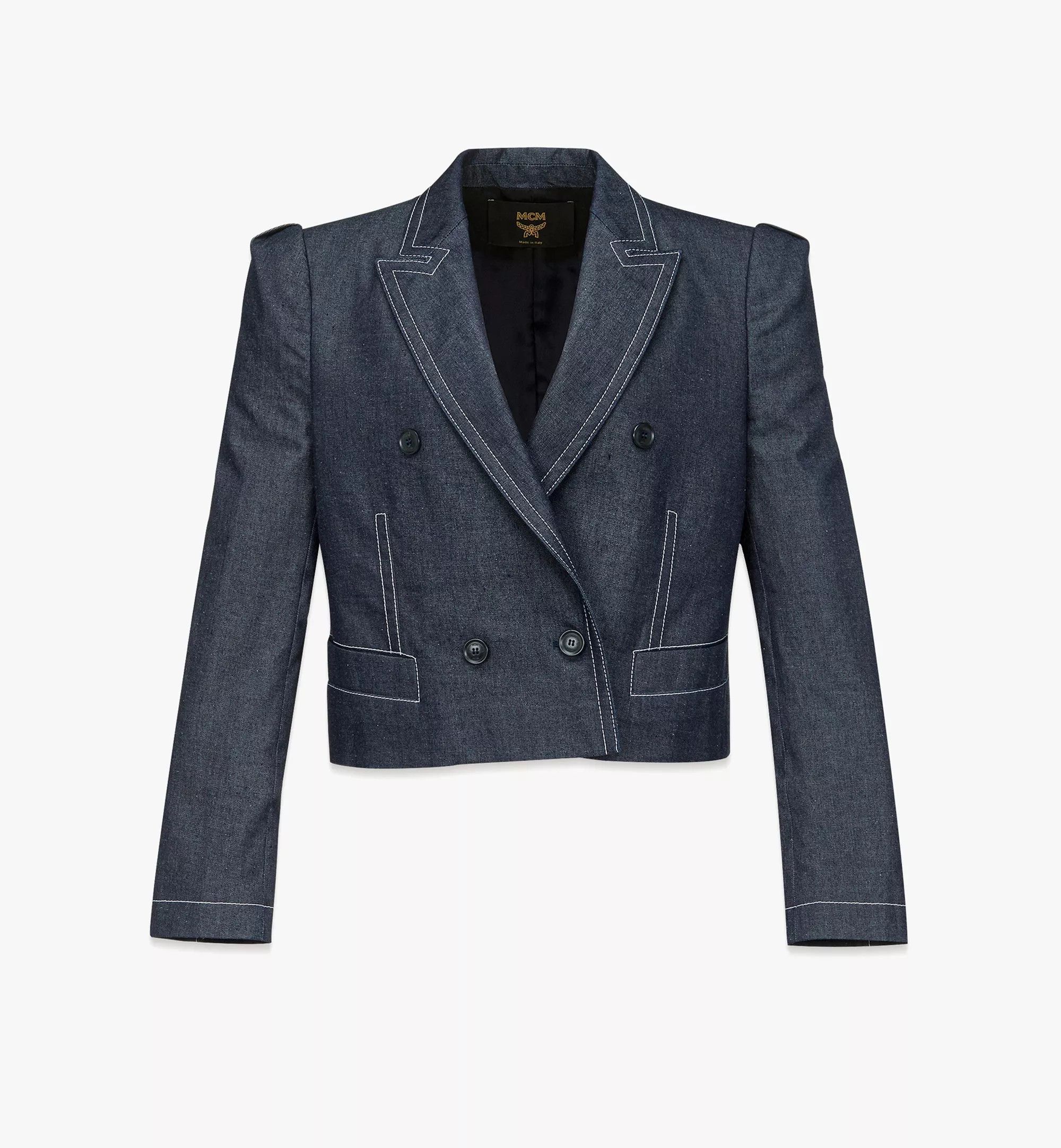 o1mt1gz1224 Cropped Denim Blazer in Indigo