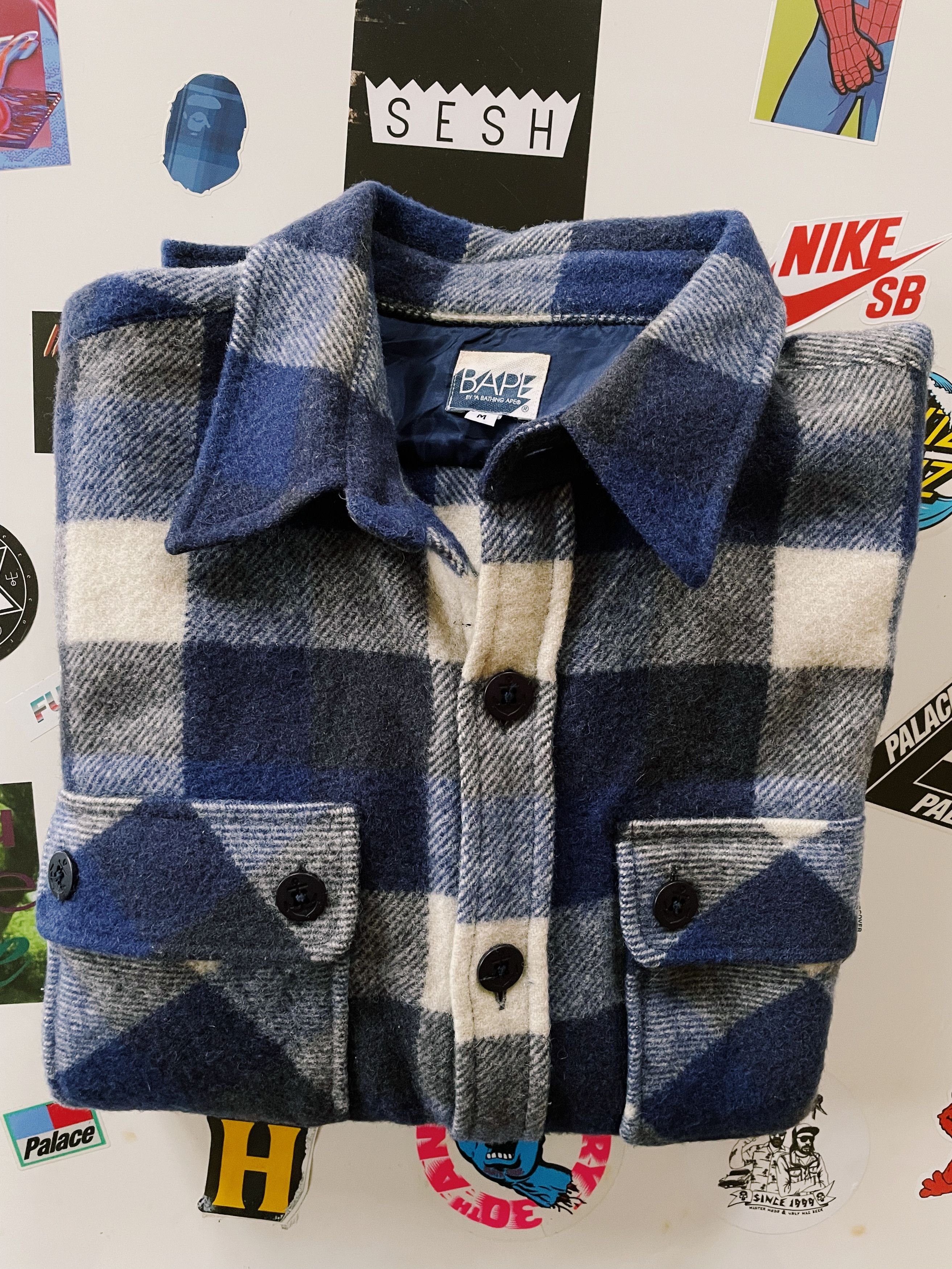 Bape × Nigo × Vintage Vintage Y2K Bape A Bathing Ape Checkered CPO Wool Shirt Size US M / EU 48-50 / 2 - 9 Thumbnail