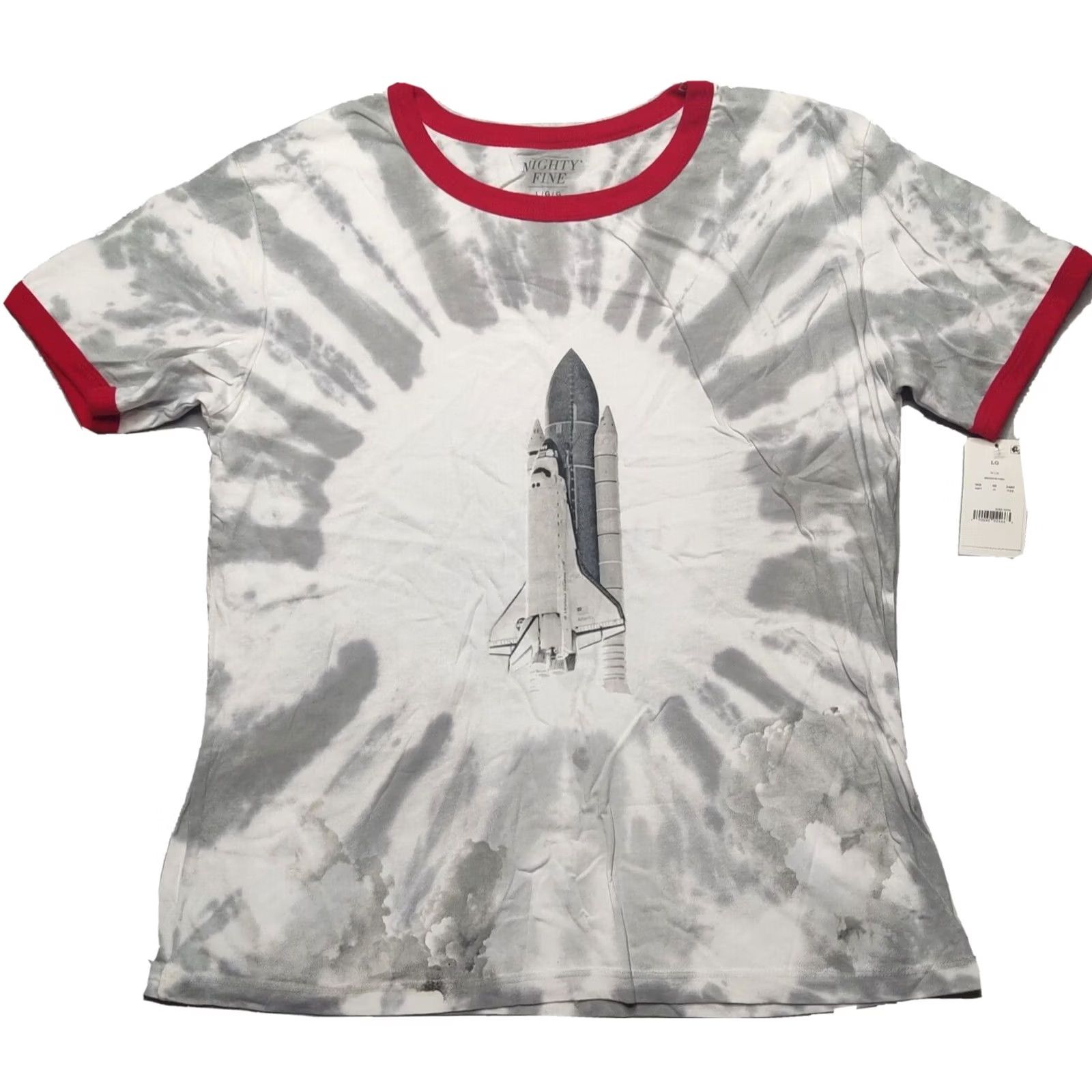 Vintage NASA SPACE SHUTTLE Women Large Gray Tie Dye Ringer Short Sleeve T-Shirt NEW Size L / US 10 / IT 46 - 2 Thumbnail