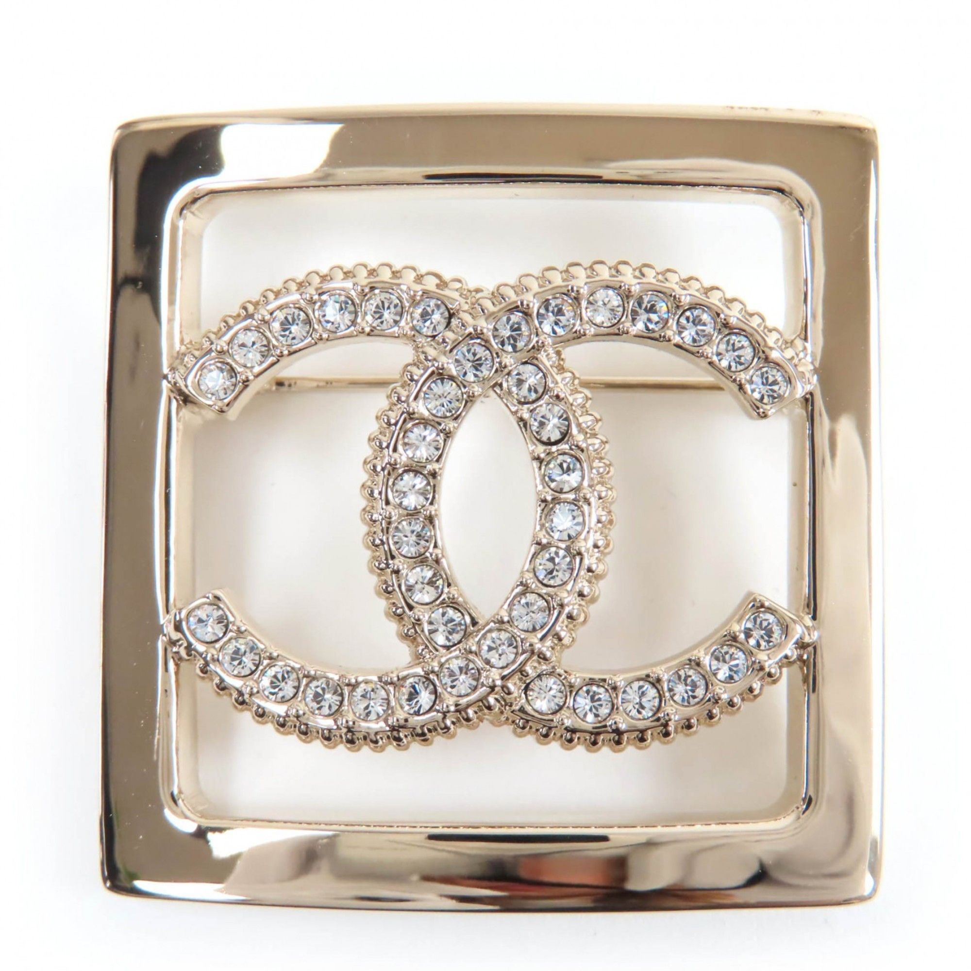 Chanel CHANEL A23P Coco Mark Rhinestone Brooch, Gold, with Box, Made in France, Women's Size ONE SIZE - 1 Thumbnail