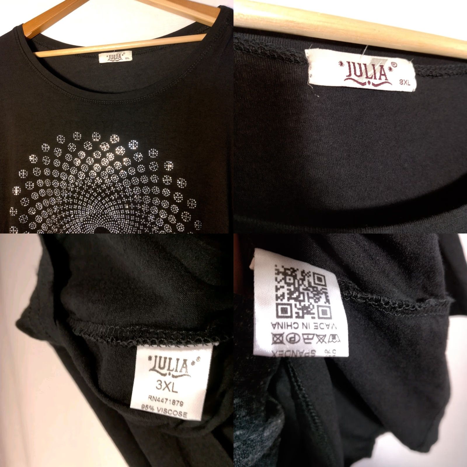 Vintage Julia Tunic Women 3XL Black Bohemian Mandala 3/4 Sleeve Round Neck Bling Viscose Blend Plus Size Womens Size XXL / US 16-18 / IT 52-54 - 8 Thumbnail