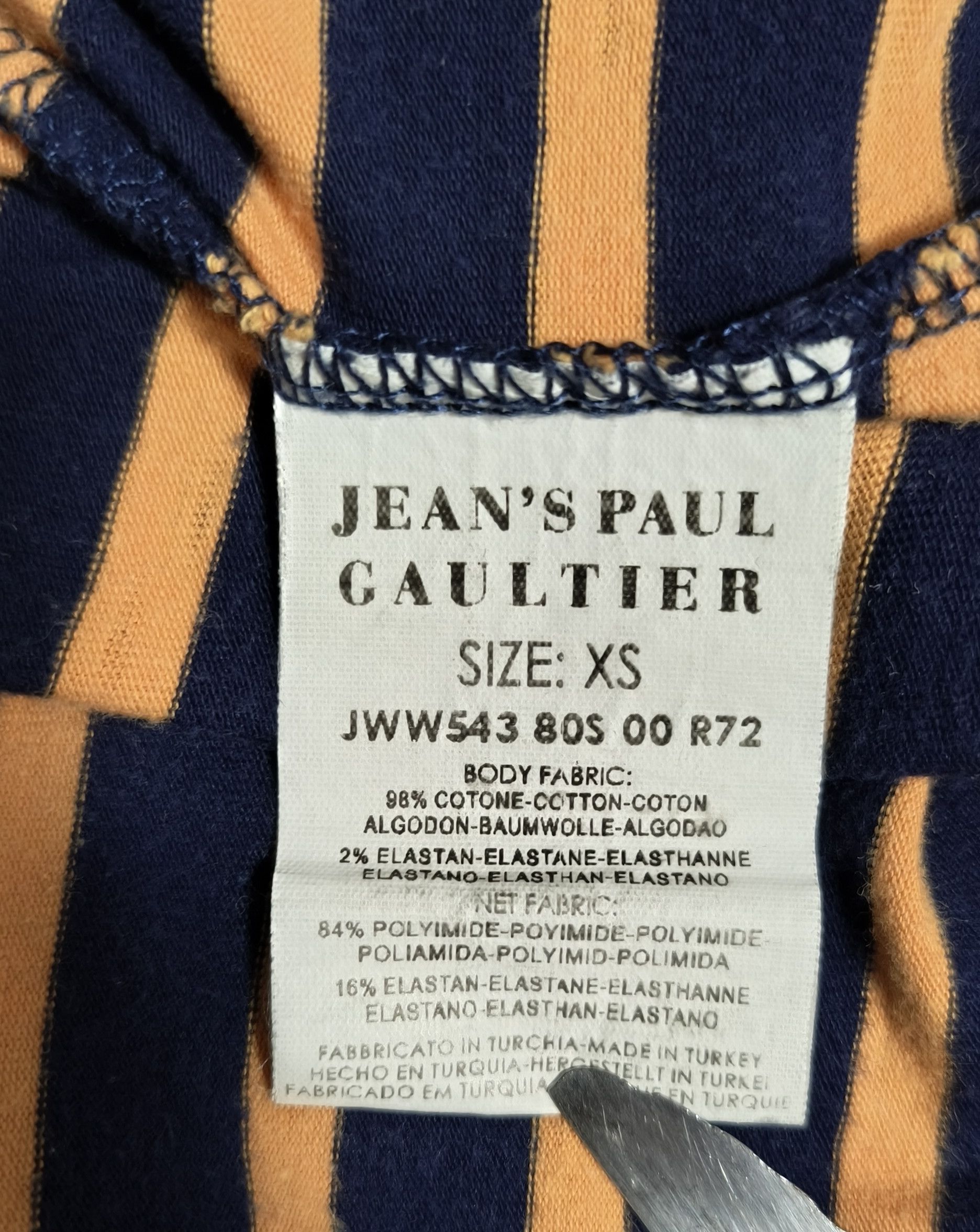Jean Paul Gaultier 2000's Short dress in navy and orange stripes Size XS / US 0-2 / IT 36-38 - 19 Thumbnail