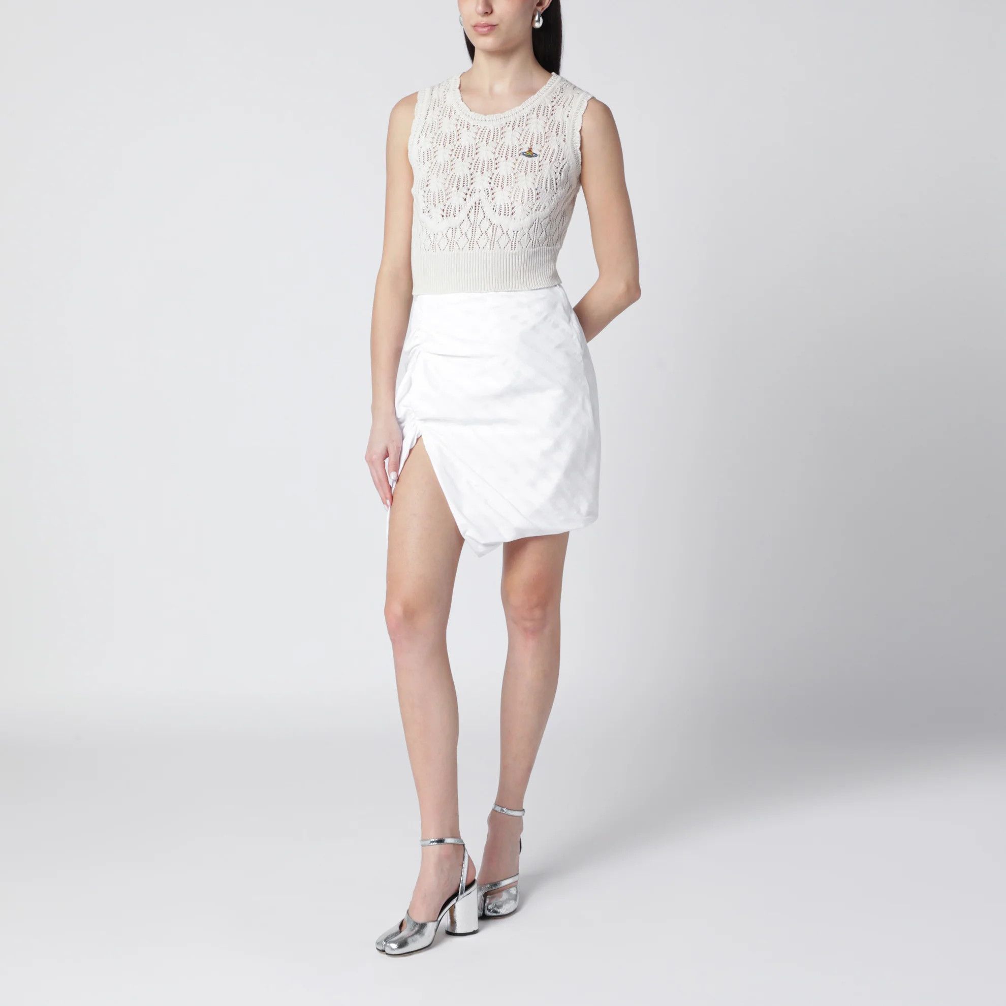 Vivienne Westwood o1d2blof0526 Crochet Top With Logo in Cream Size L / US 10 / IT 46 - 1 Thumbnail