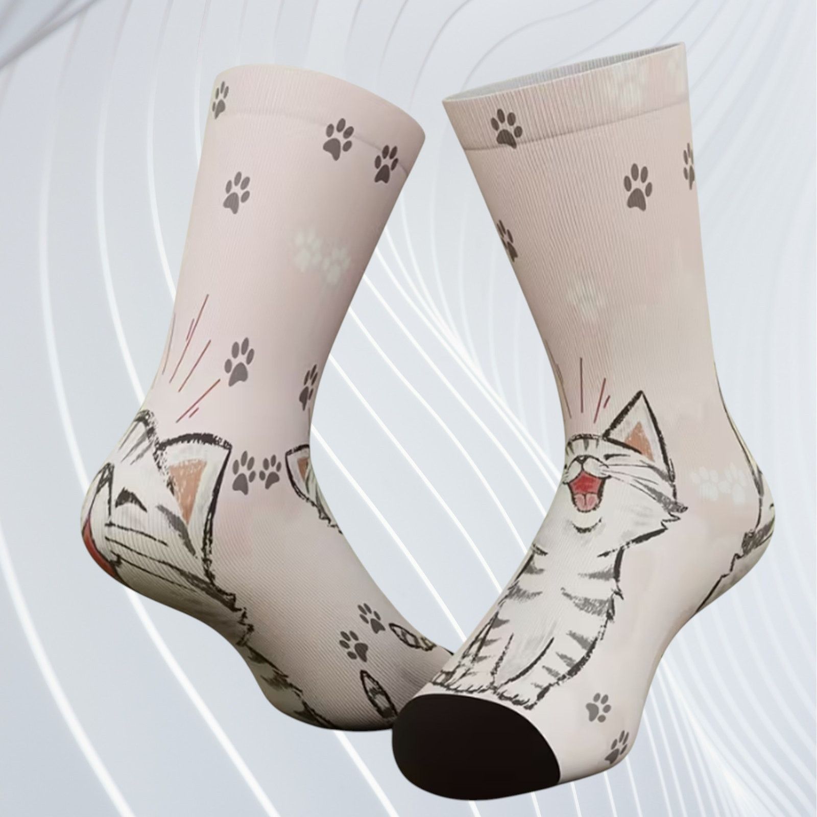 Other Cat Paw Print Crew Socks | Cute Cat Lover Socks | US 7–9.5 Size ONE SIZE - 3 Thumbnail