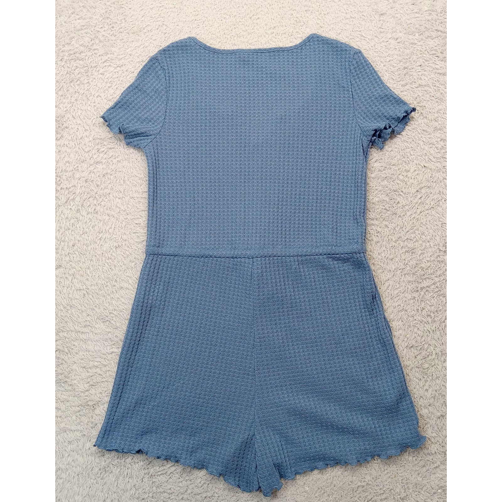 & Other Stories Women's Waffle Romper XS Blue Tie Polyester Cotton Size 27" / US 4 / IT 40 - 2 Thumbnail