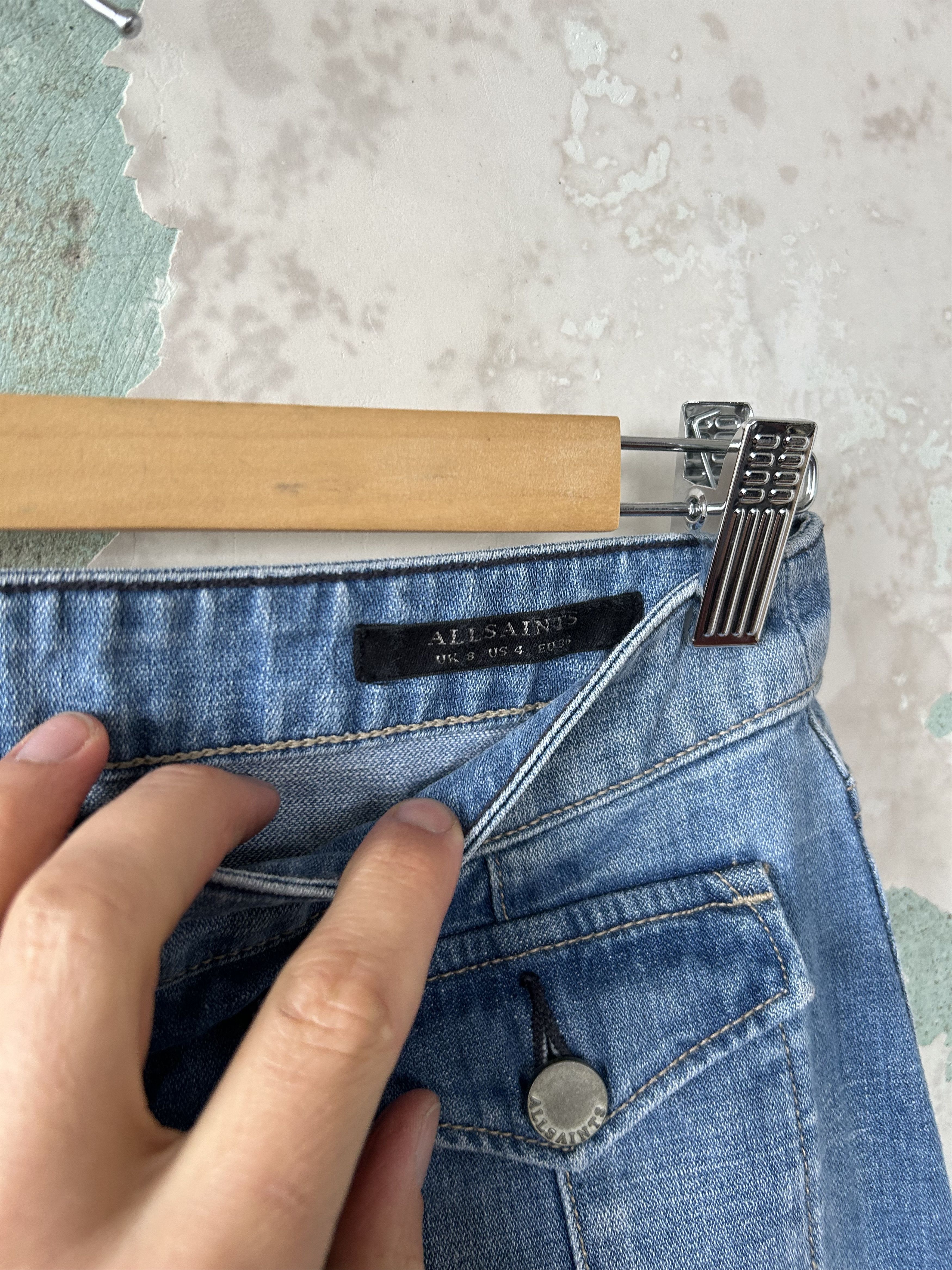 Allsaints × Japanese Brand × Vintage Y2K Vintage All saints Distressed Patchwork Denim Skirt Size 27" / US 4 / IT 40 - 3 Thumbnail