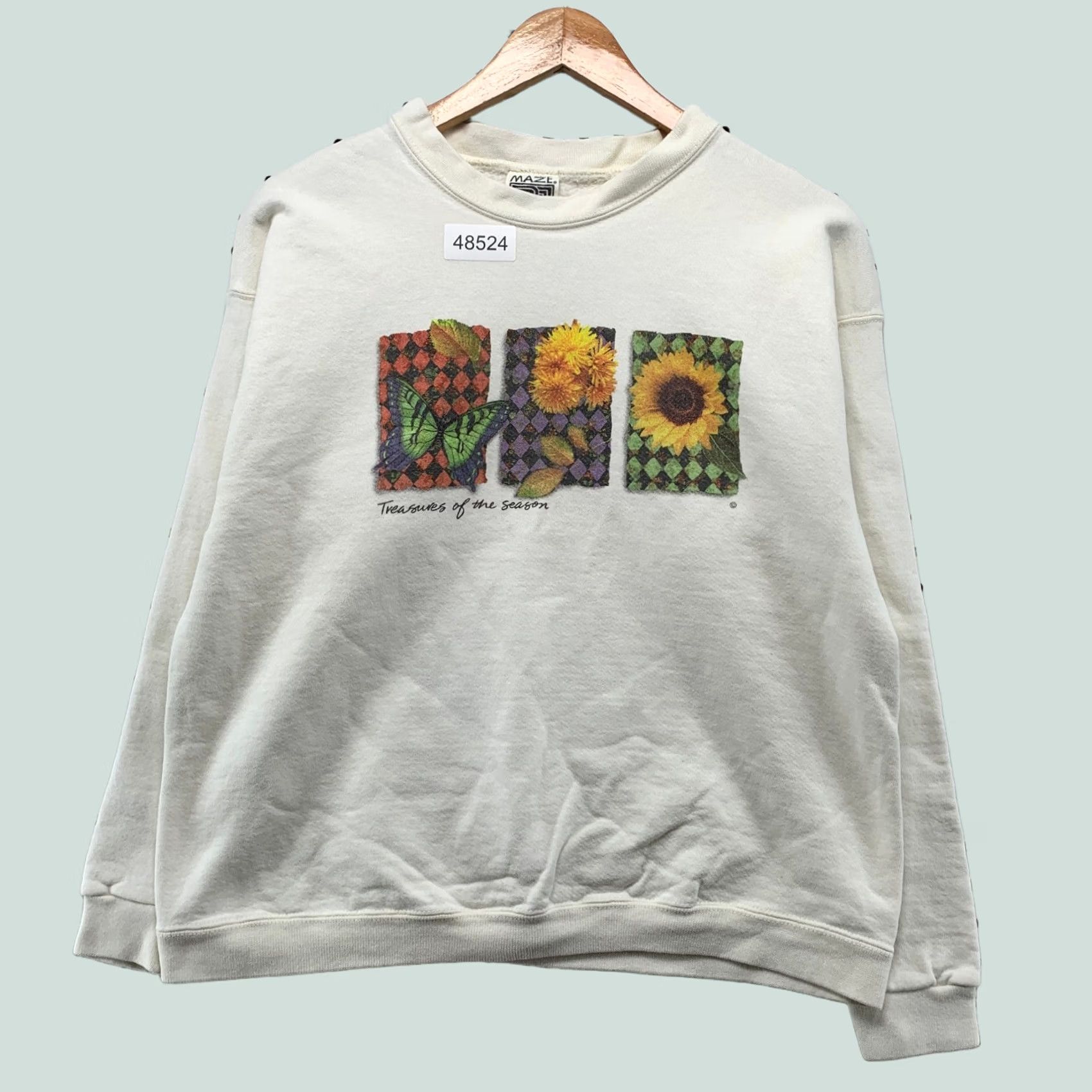 Vintage VINTAGE Maze Sweatshirt Womens Medium Cream 90s Sunflwer Butterfly Treasures Size M / US 6-8 / IT 42-44 - 1 Thumbnail