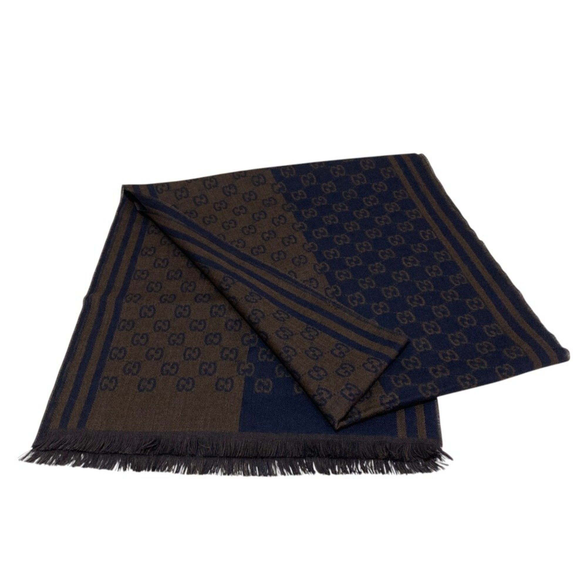 Gucci GUCCI GG pattern jacquard wool stole, brown x navy, women's. Size ONE SIZE - 1 Thumbnail