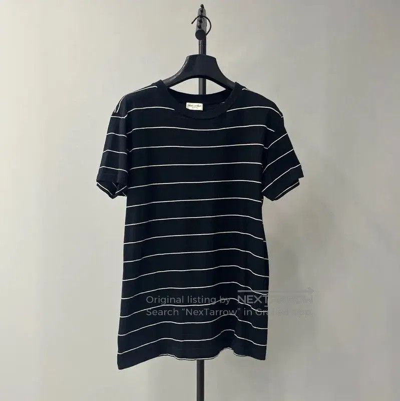 Yves Saint Laurent YSL Black Striped Cotton T-Shirt for Women . Size S / US 4 / IT 40 - 1 Thumbnail