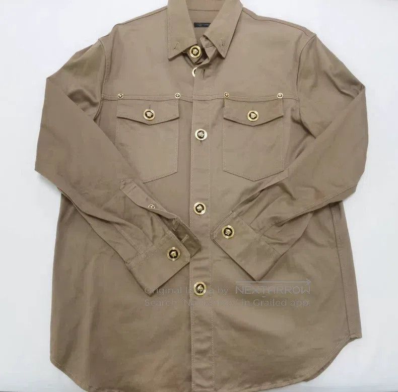 Versace Versace Khaki long-sleeved canvas shirt Size US XL / EU 56 / 4 - 1 Thumbnail