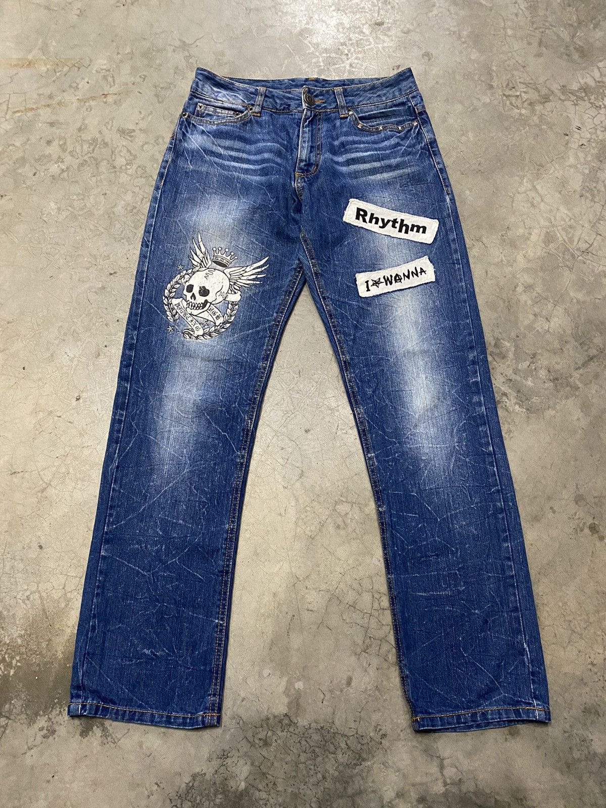 If Six Was Nine × Seditionaries Japanese Paint Skull Punk Patch Jeans Size US 30 / EU 46 - 1 Thumbnail