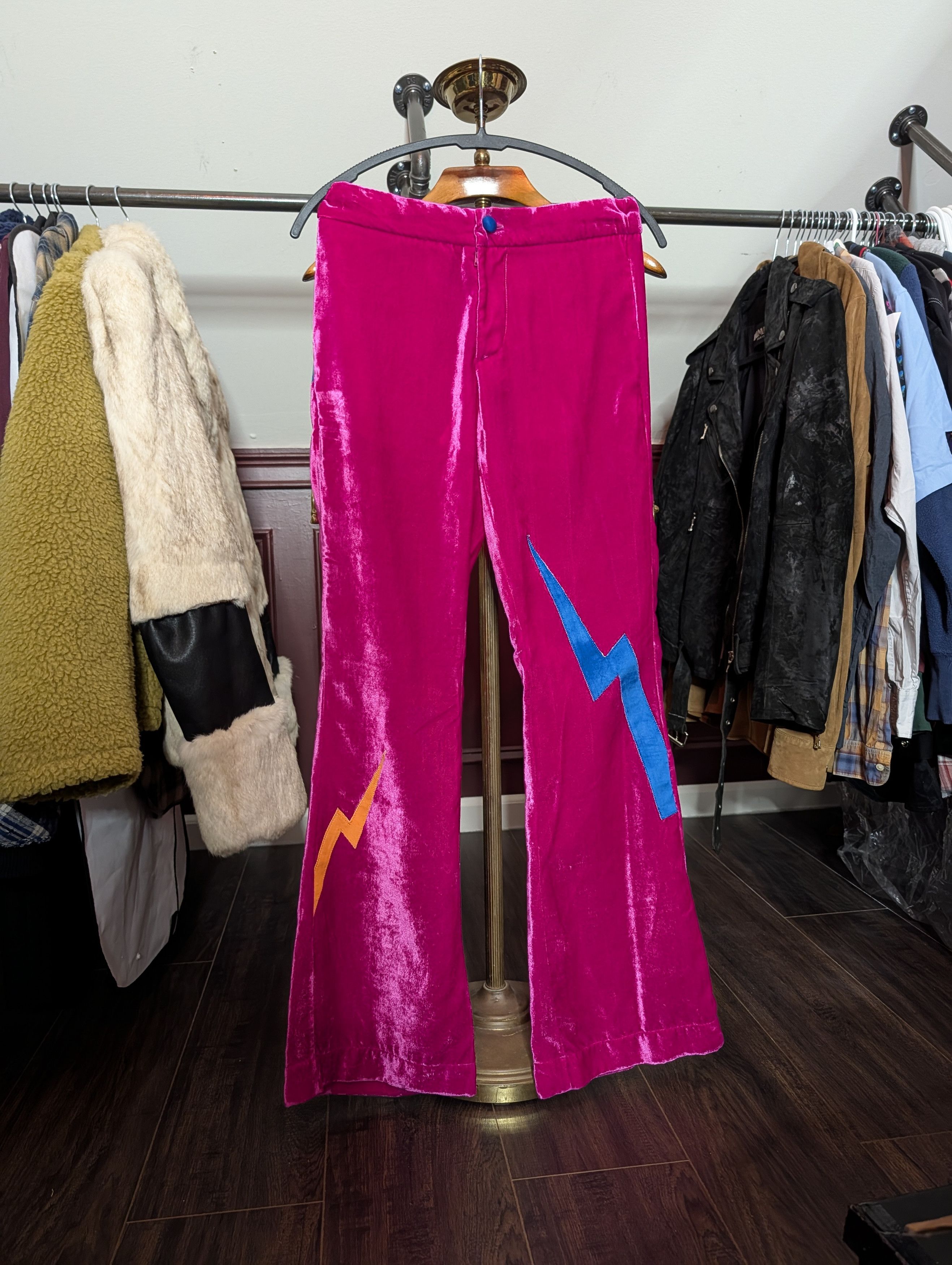 Cout de la Liberte MEMBERS OF THE RAGE Velvet Fuscia Flared Patch Pants Size US 30 / EU 46 - 1 Thumbnail