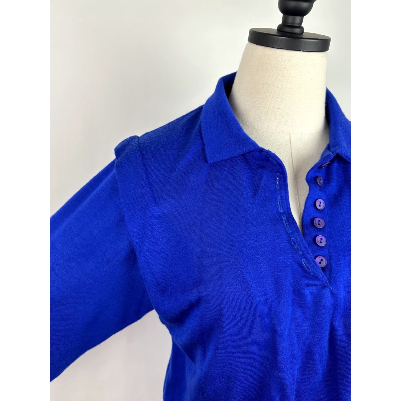 Vintage VINTAGE Walden Classics Shirt Dress Womens M Blue 80s Button Front Pockets Long Sleeve Knit Vintage Size M / US 6-8 / IT 42-44 - 4 Thumbnail
