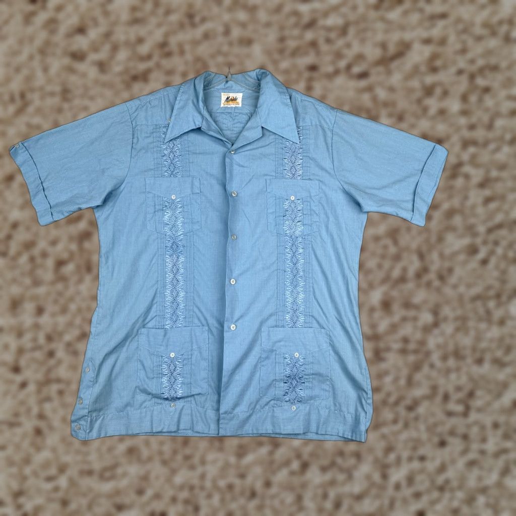 Vintage Merida Shirt Men Adult 17.5 Blue Cotton Polyester Blend 4 Pocket Button-Up Beach Classic Size US XXL / EU 58 / 5 - 1 Thumbnail