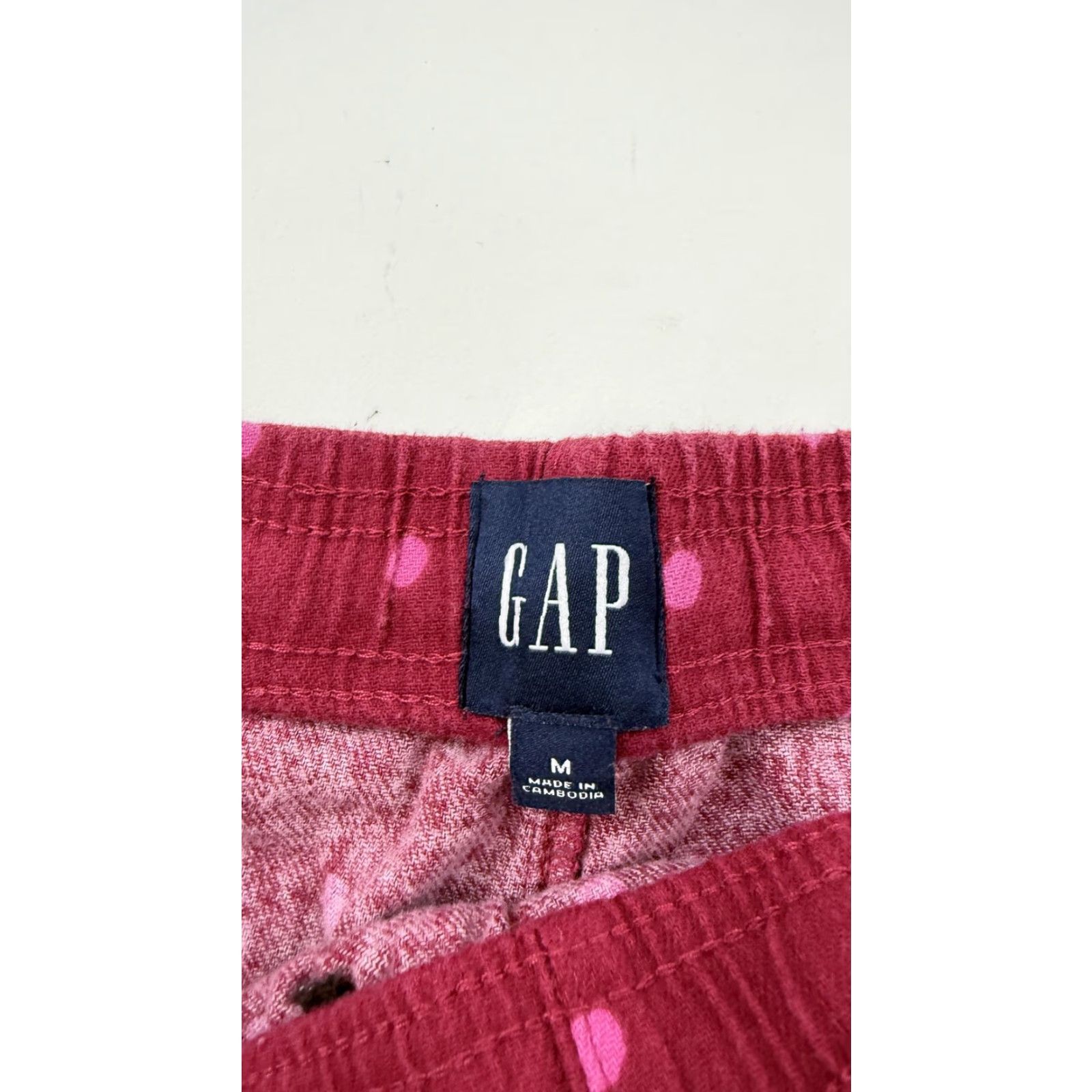 Gap Gap Pants Womens Medium Pink Polka Dot Maroon Sleep Lounge Cotton Pajama Pants Size 32" / US 10 / IT 46 - 2 Thumbnail