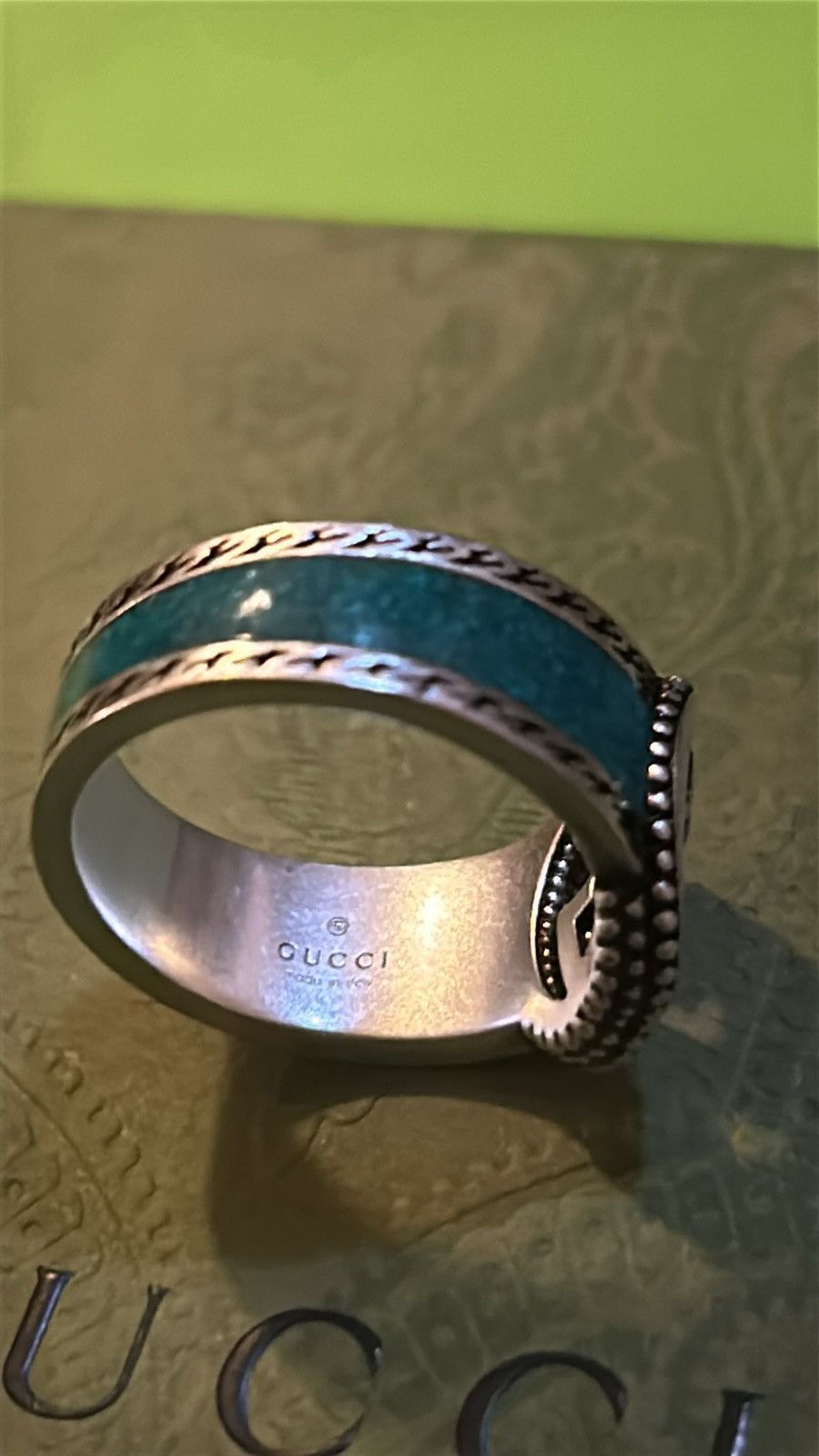 Gucci Gucci Interlocking G Turquoise Enamel Ring 14mm AG925 Size ONE SIZE - 6 Thumbnail