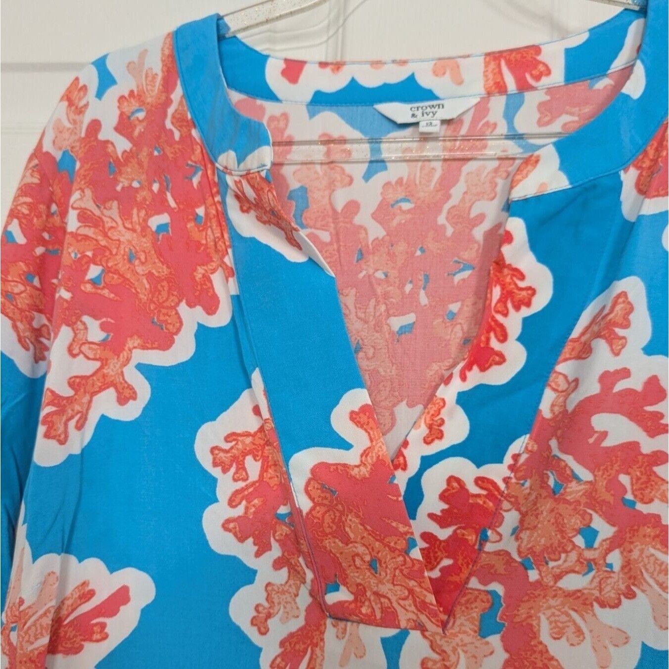 Designer Crown & Ivy Coral Dress Womens Size 12 Blue Pink Tropical Size XL / US 12-14 / IT 48-50 - 3 Thumbnail