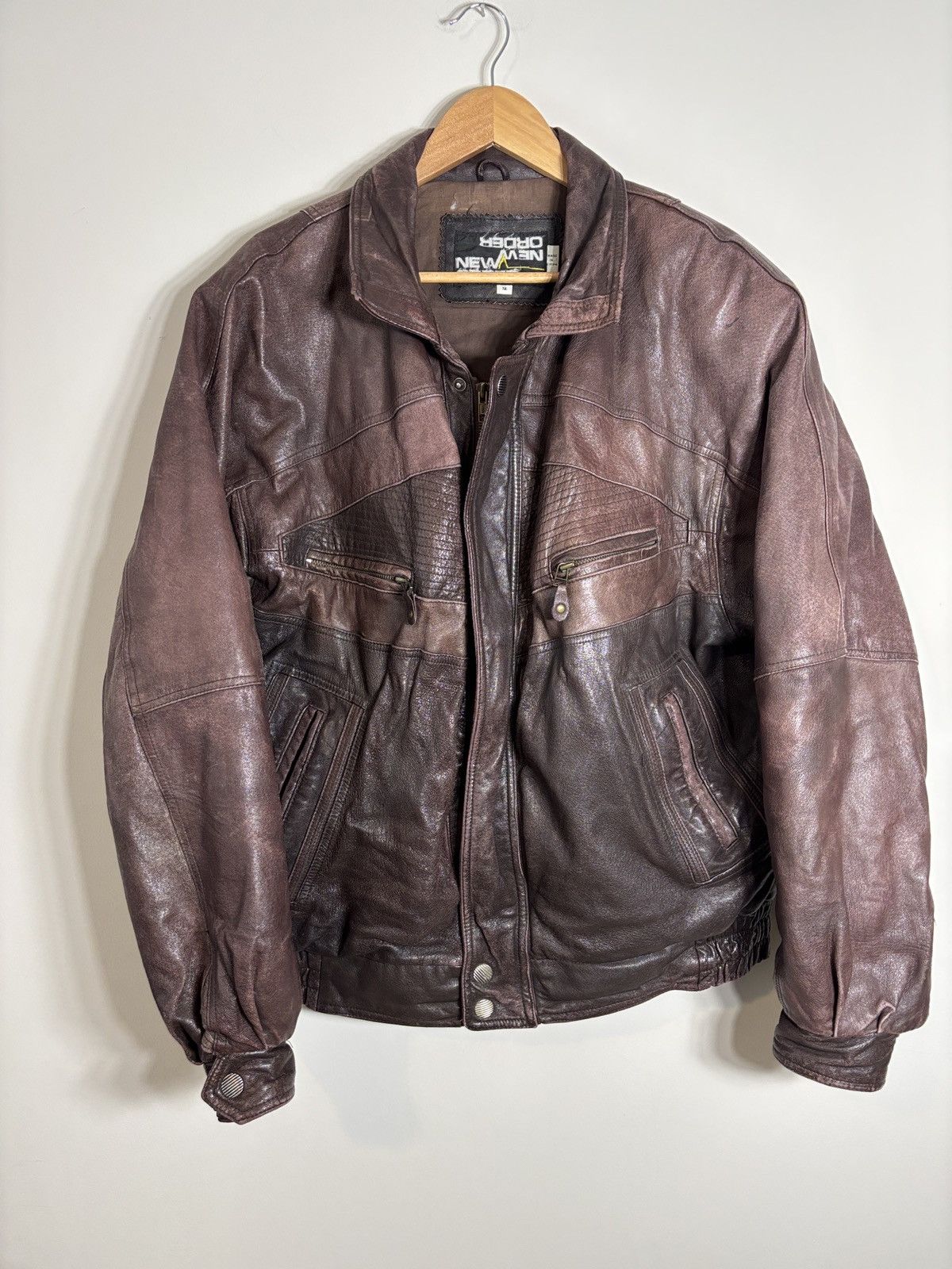 New Order Vintage New Order Leather Motorcycle Racer Leather Jacket Size US XL / EU 56 / 4 - 1 Thumbnail