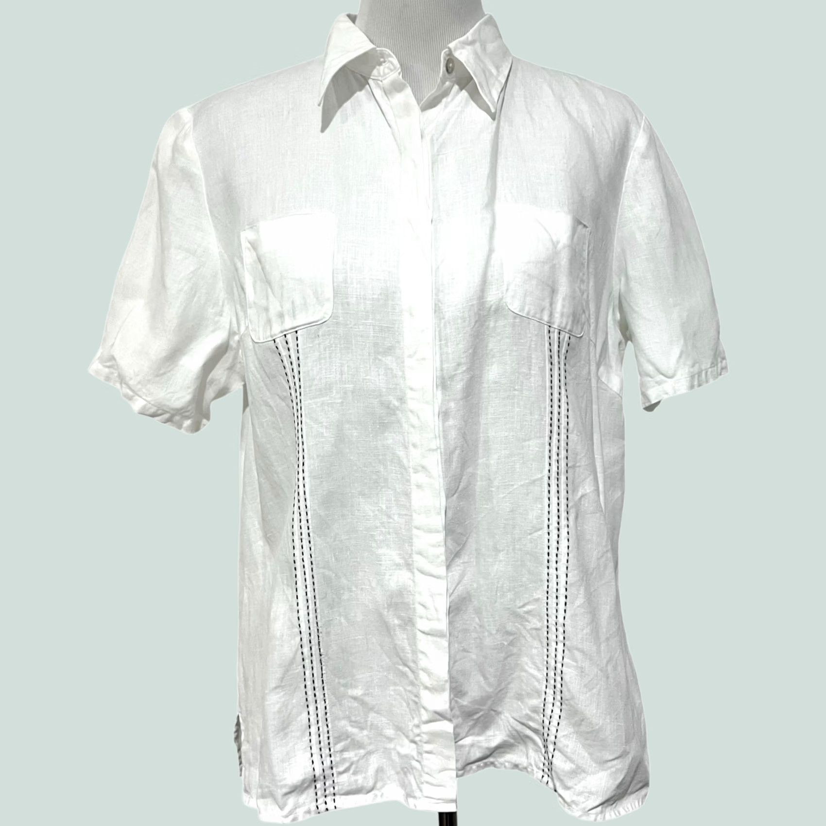 Vintage Richard Malcolm Irish Linen Blouse Button Front Top White Short Sleeve Womens XL Size XL / US 12-14 / IT 48-50 - 1 Thumbnail