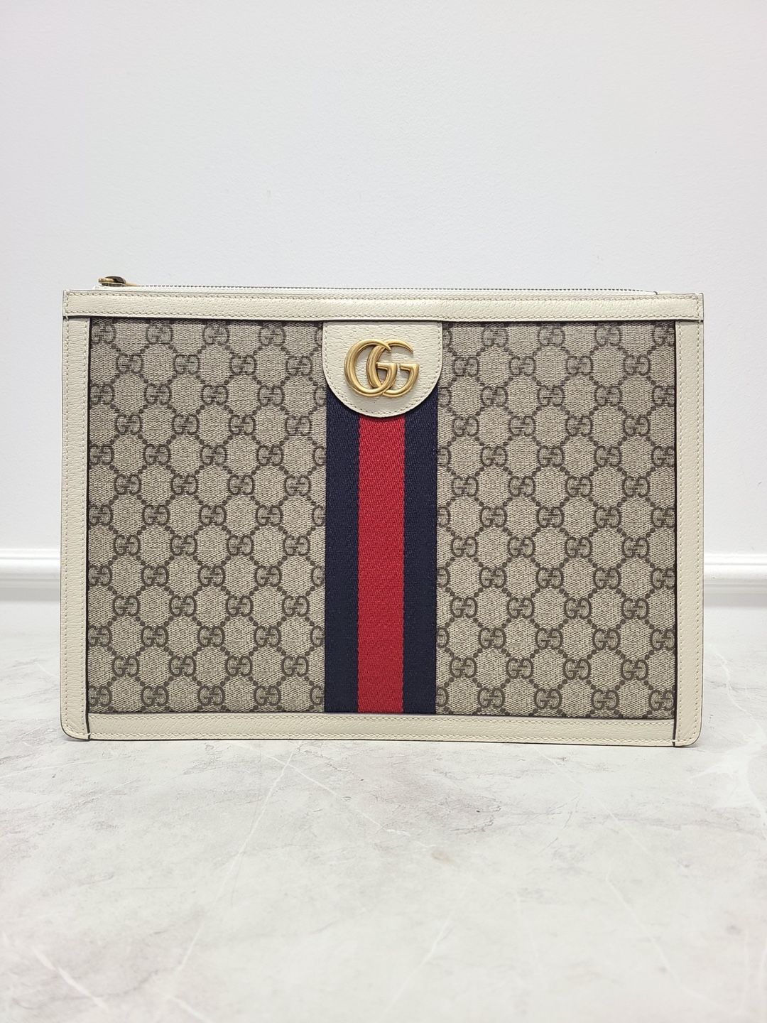 Gucci GG Supreme White Ophidia Portfolio Clutch Bag Size ONE SIZE - 1 Thumbnail