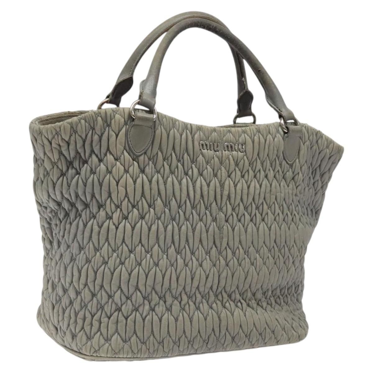 Miu Miu Miu Miu Matelasse Hand Bag Leather Gray Silver Auth