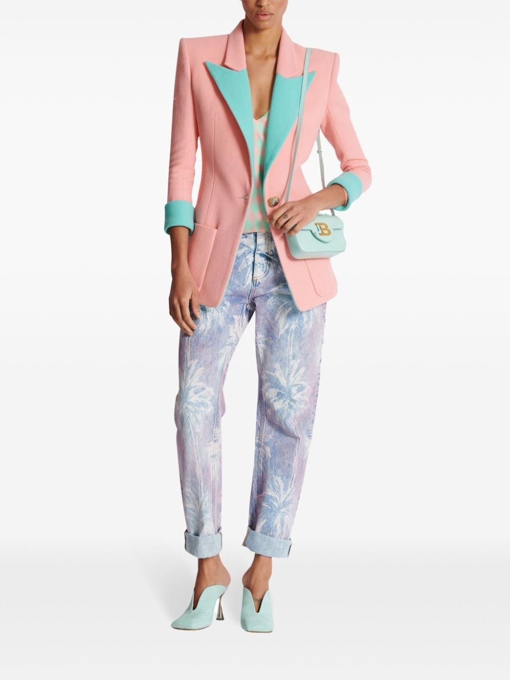 Balmain o1s1wg110825 Two Tone Virgin Wool Jacket in Pink Size M / US 6-8 / IT 42-44 - 7 Thumbnail