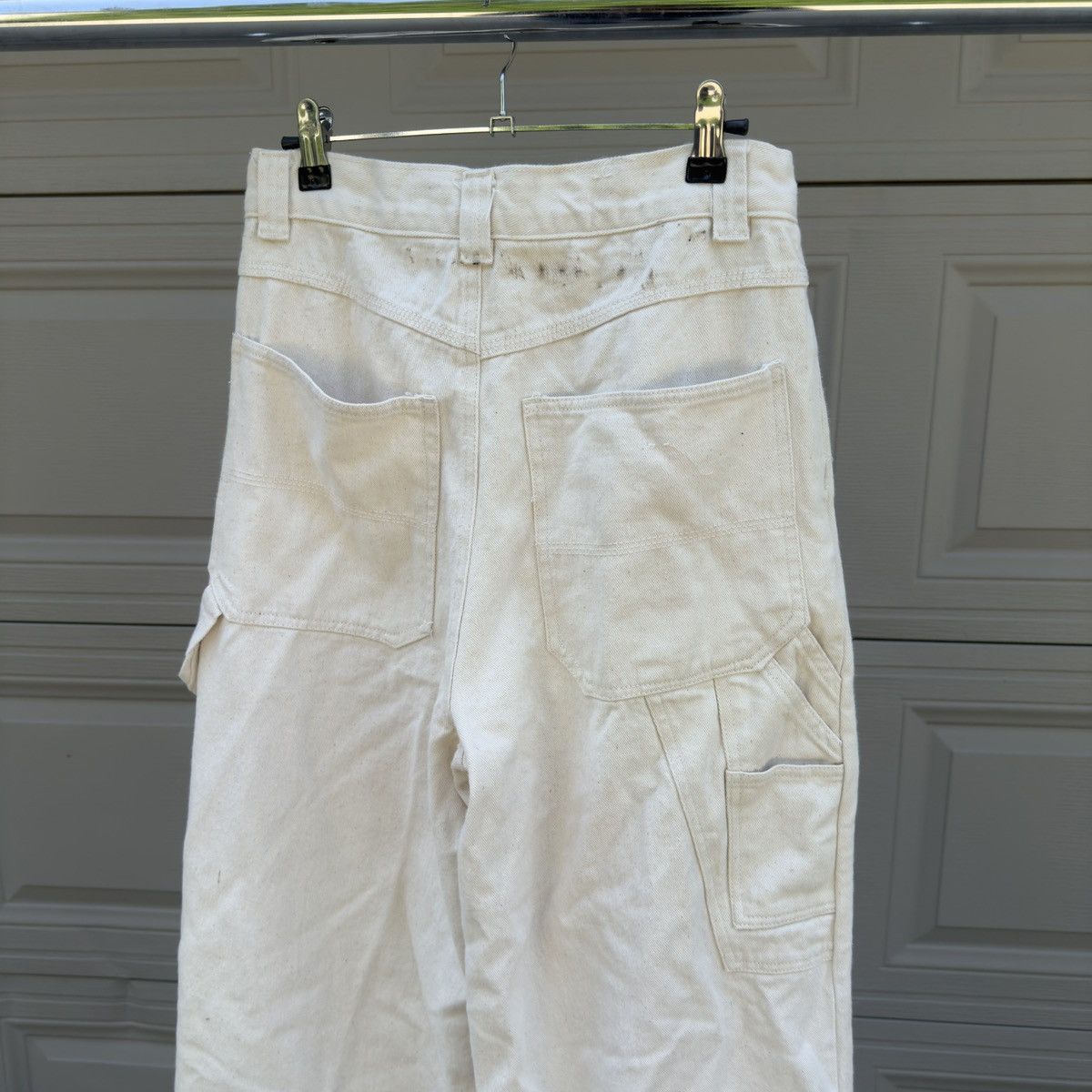 Vintage Thrashed Faded Cream Baggy Skater Wide Leg Carpenter Pants Size US 29 - 6 Thumbnail