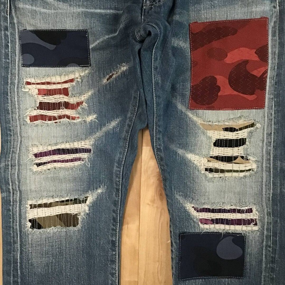 Bape BAPE TYPE-05 MIX CAMO PATCHWORK DAMAGED DENIM PANTS ★size M Size US 32 / EU 48 - 2 Thumbnail