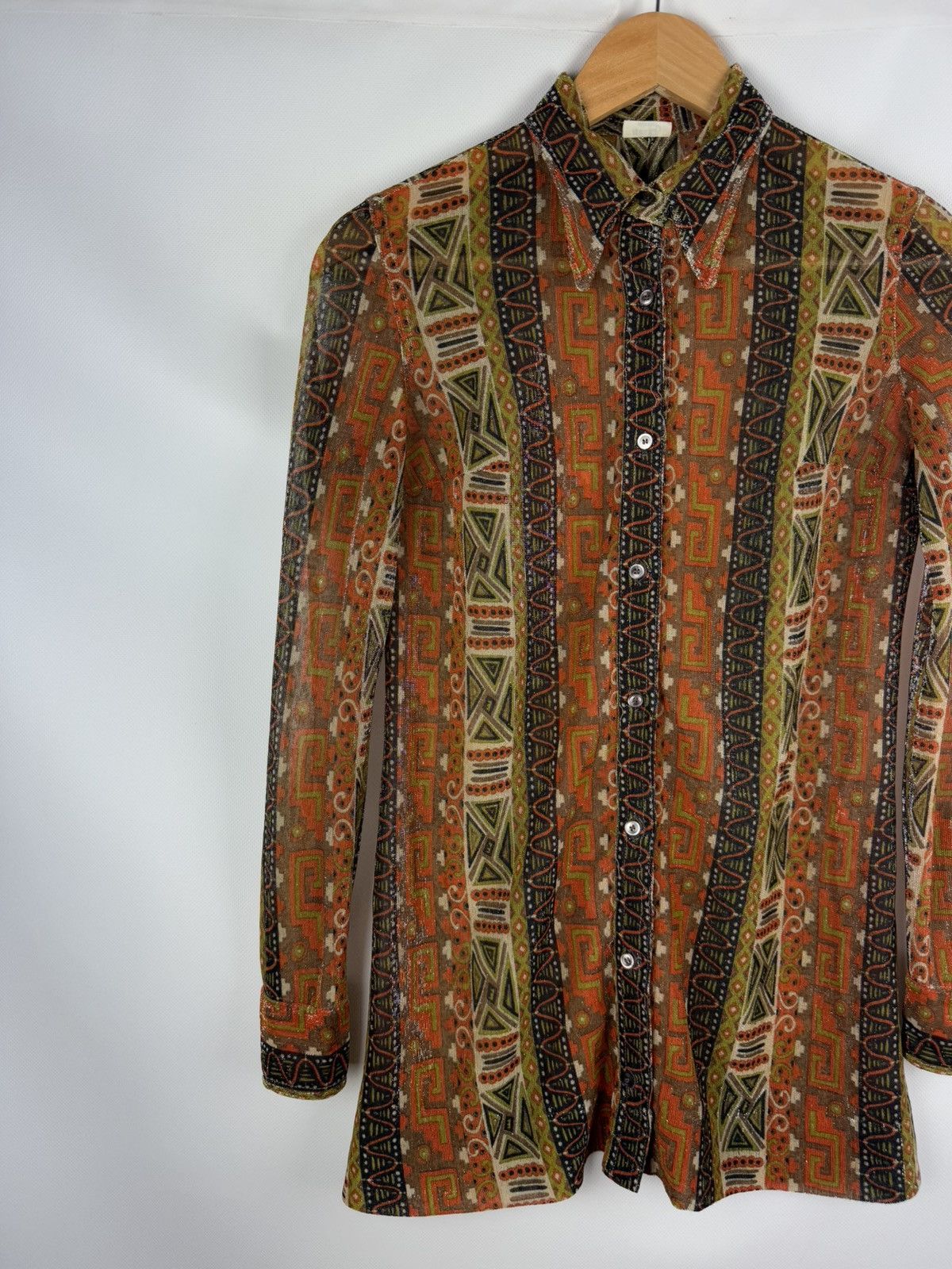 Celine Celine Vintage 70s Geometric Pattern L/S Button Up Shirt Size M / US 6-8 / IT 42-44 - 2 Thumbnail