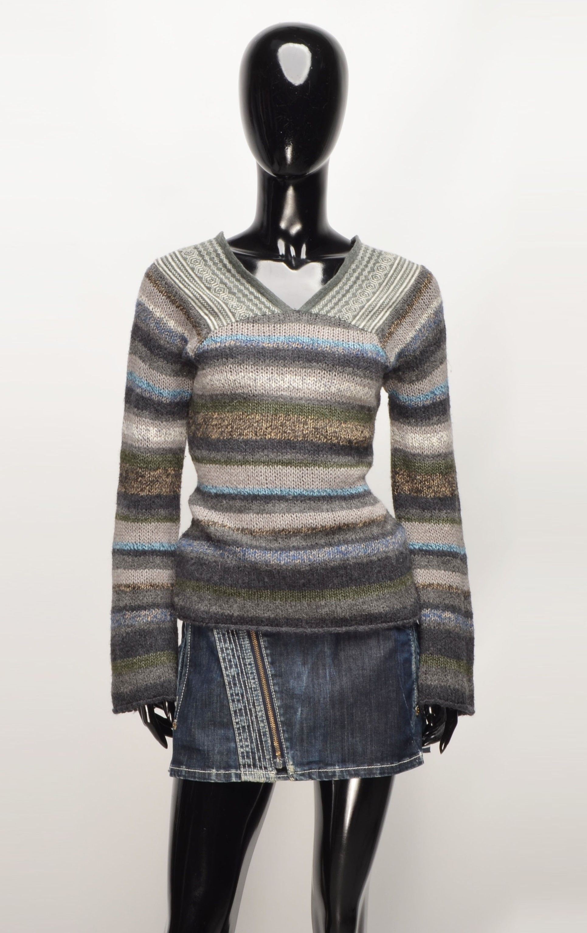Vintage Vintage Kookai Y2K Striped Wool Alpaca Blend Sweater Size S / US 4 / IT 40 - 1 Thumbnail