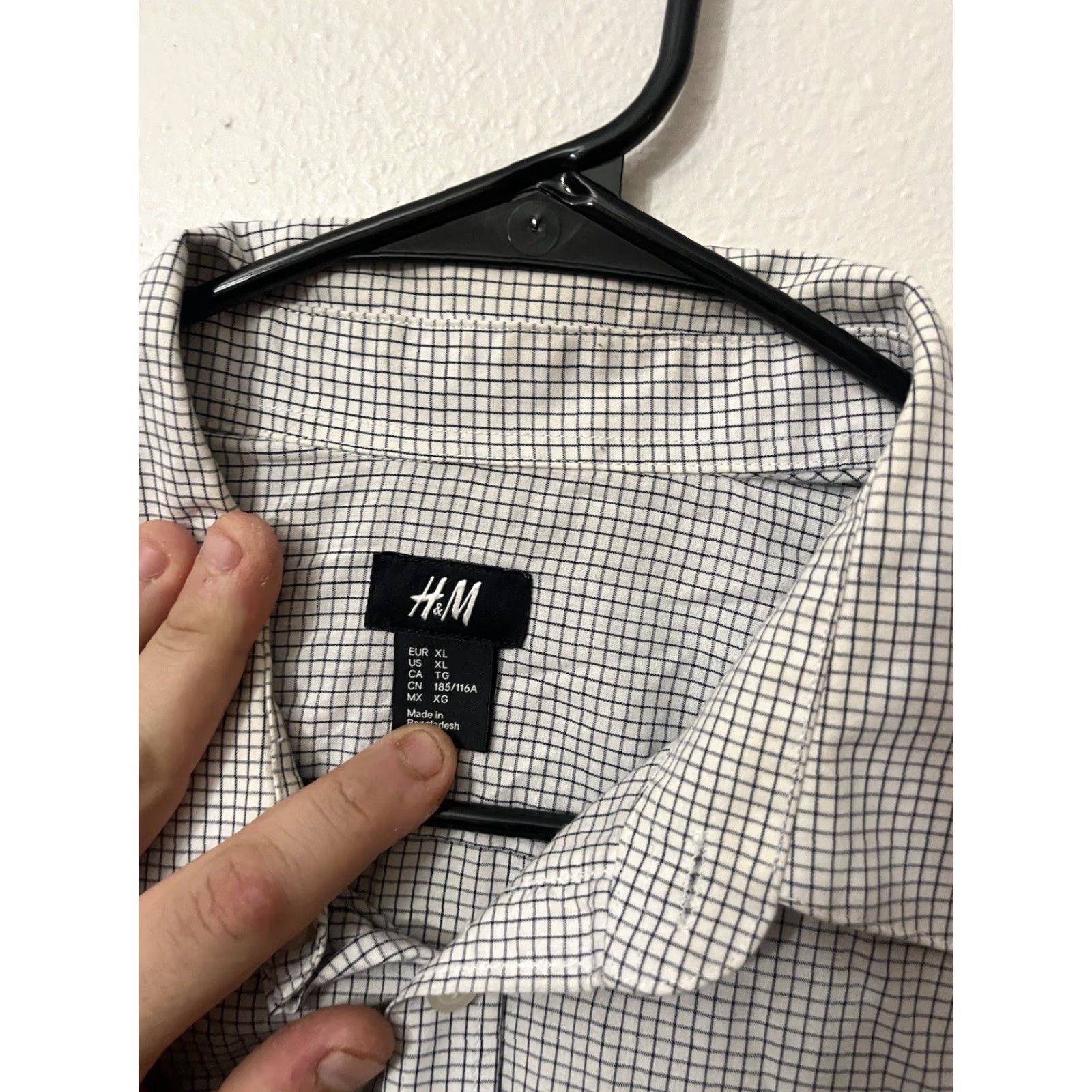 H&M VINTAGE H&M Button-Up Shirt Plaid Gingham XL White Men Shirt Slim Regular Styling Mens Size 46R - 3 Thumbnail