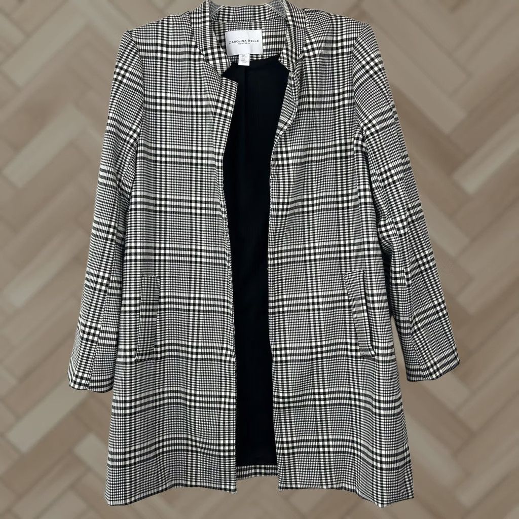 Vintage Carolina Belle Plaid Jacket Womens L Long Black Open Coat Business Casual Formal Travel Workwear Size L / US 10 / IT 46 - 1 Thumbnail