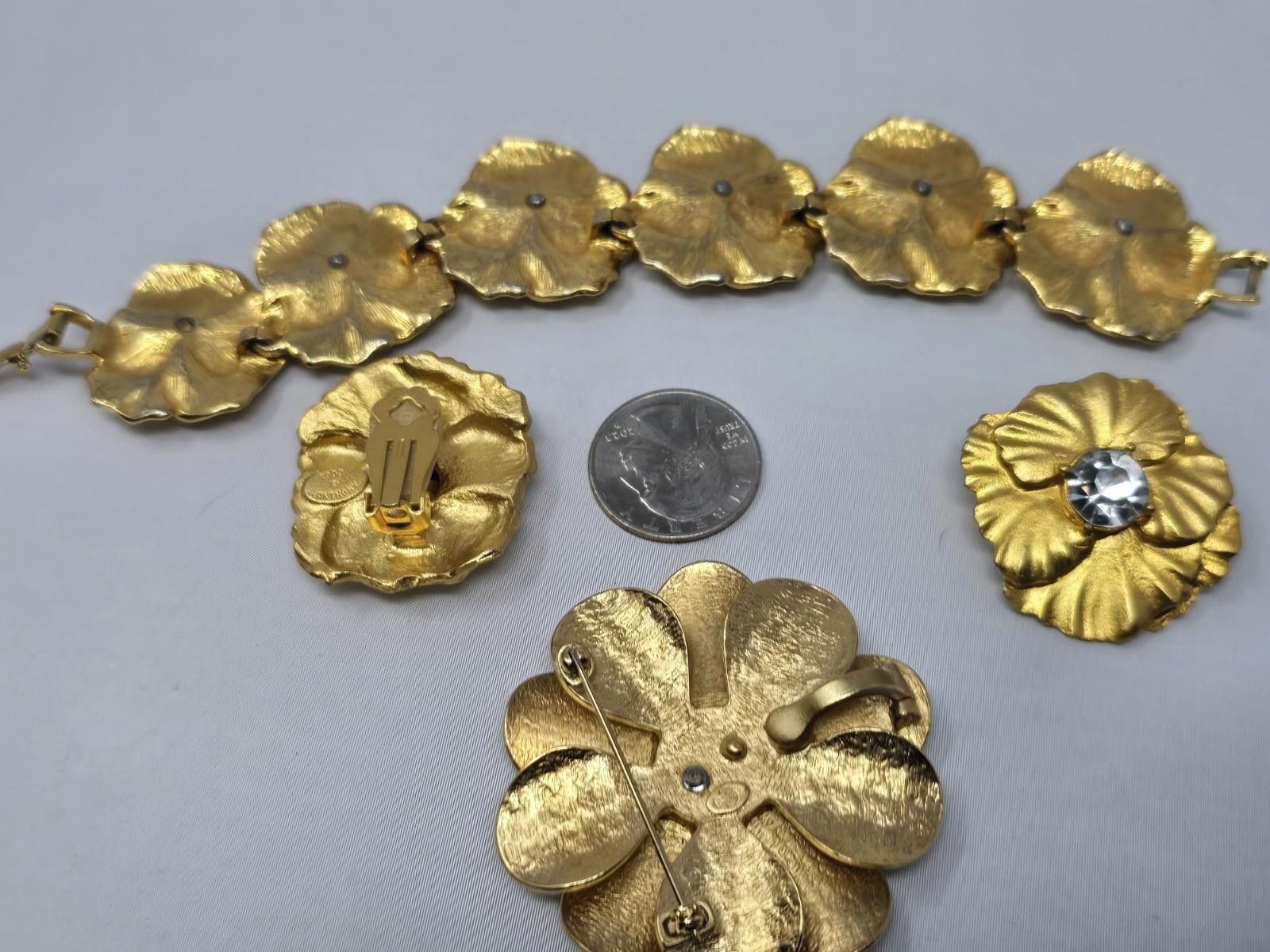 Anthony Vaccarello Gold-Tone Floral Jewelry– Bracelet, Brooch & Signed Earrings Size ONE SIZE - 4 Thumbnail